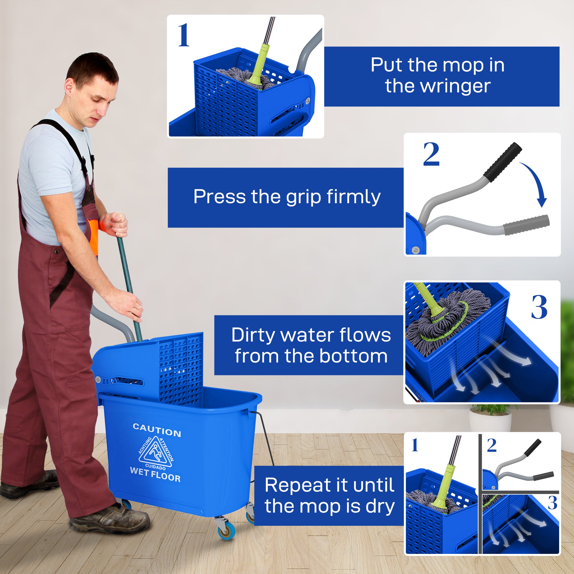 Mop Bucket with Wringer, Mop Bucket on Wheels for Floor Cleaning, 5 Gallon, Separate Dirty and Clean Water, Blue Household Supplies at Gallery Canada