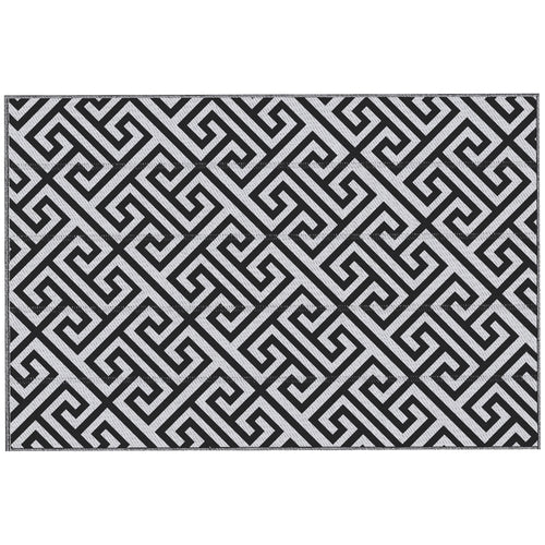Reversible Outdoor RV Rug, Patio Floor Mat, 6' x 9' Plastic Straw Rug for Backyard, Deck, Beach, Camping, Black &; White