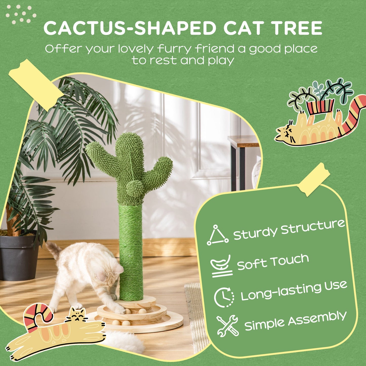 Cat Scratching Post, Cute Cactus Scratching Post, Nature Sisal Cat Scratcher with Ball Toys for Indoor Cats Cat Posts   at Gallery Canada