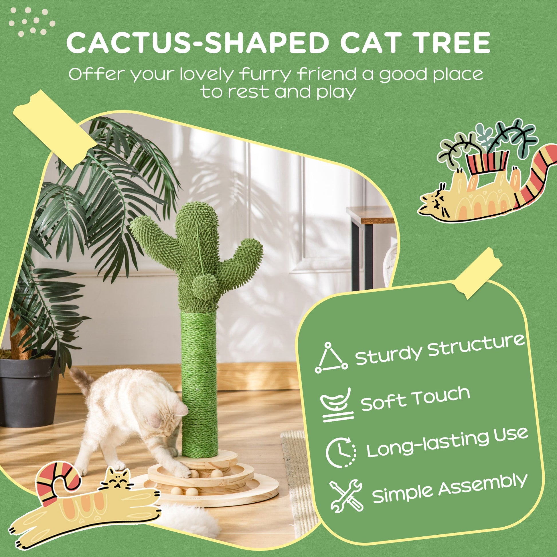 Cat Scratching Post, Cute Cactus Scratching Post, Nature Sisal Cat Scratcher with Ball Toys for Indoor Cats Cat Posts   at Gallery Canada