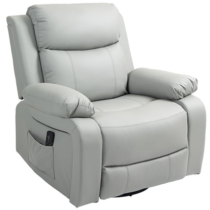 PU Leather Reclining Chair with Vibration Massage Rocker, Swivel Base, Rocking Function, Remote Control, Light Grey Sofas & Reclining Chairs at Gallery Canada