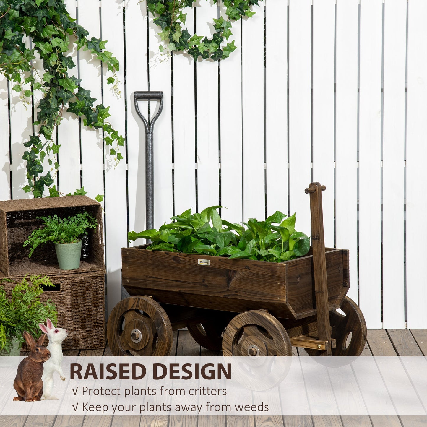 Wooden Raised Garden Bed, Flower Cart w/ Wheels, Planters for Outdoor Plants, Backyard, Patio, Deck, Garden Decor Wooden Planter Boxes   at Gallery Canada