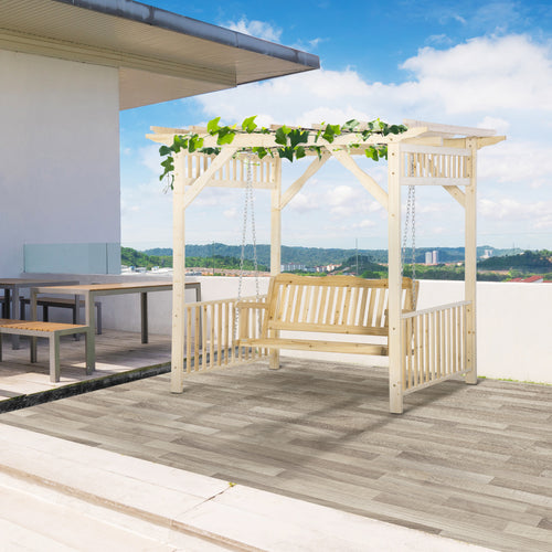 Patio Swing Chair with Pergola, 2-Person Wooden Gazebo Swing Bench Sun Shelter for Garden, Poolside, Backyard, Deck