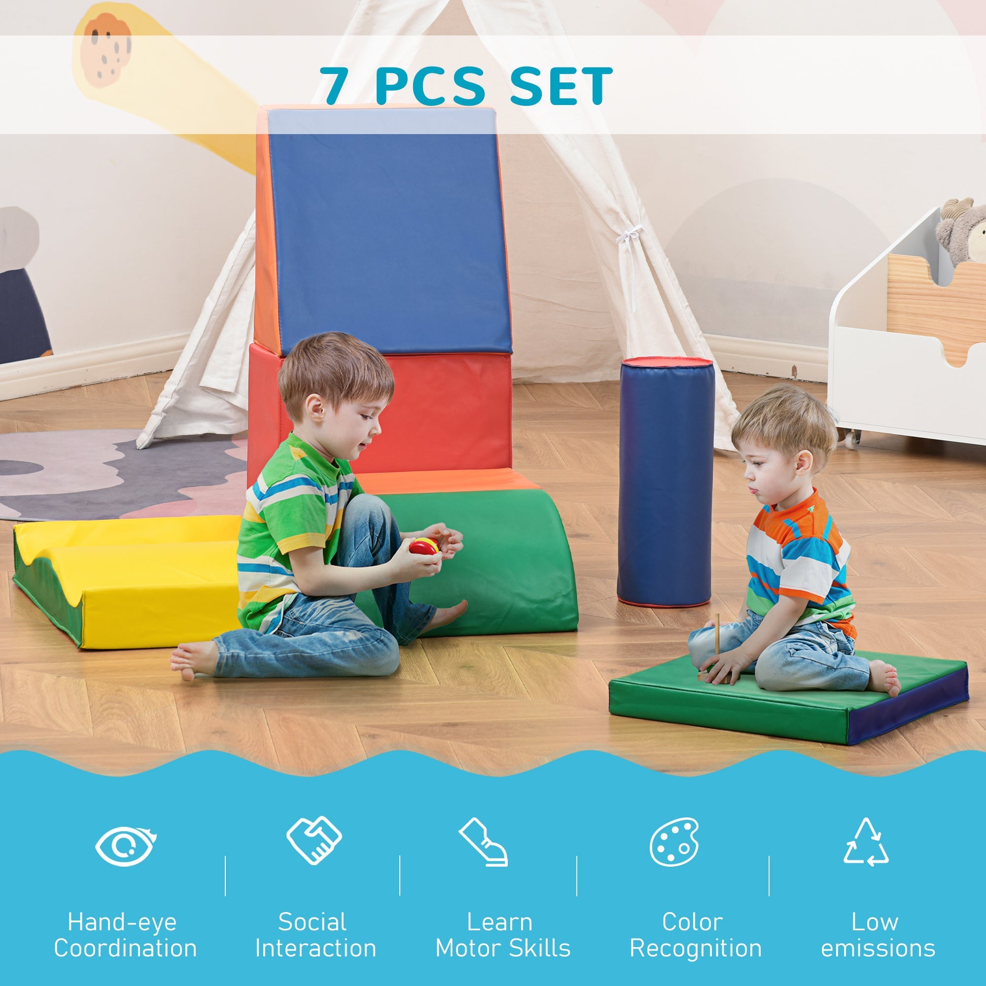 7-piece Soft Play, Freely-assembled Kids Crawl and Climb Activity Soft Play Equipment, Indoor Foam Play Set for 1-3 Years Old, Multicolored Baby Gym & Playmats   at Gallery Canada