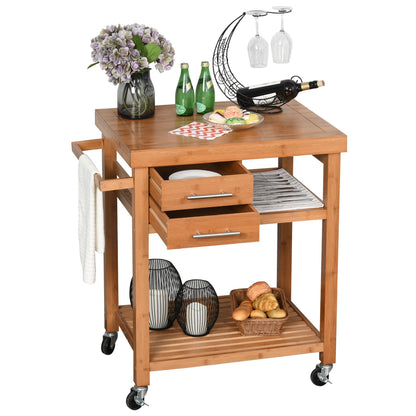 Bamboo Rolling Kitchen Island Trolley with Drawers &; Shelves Kitchen Islands & Kitchen Carts   at Gallery Canada