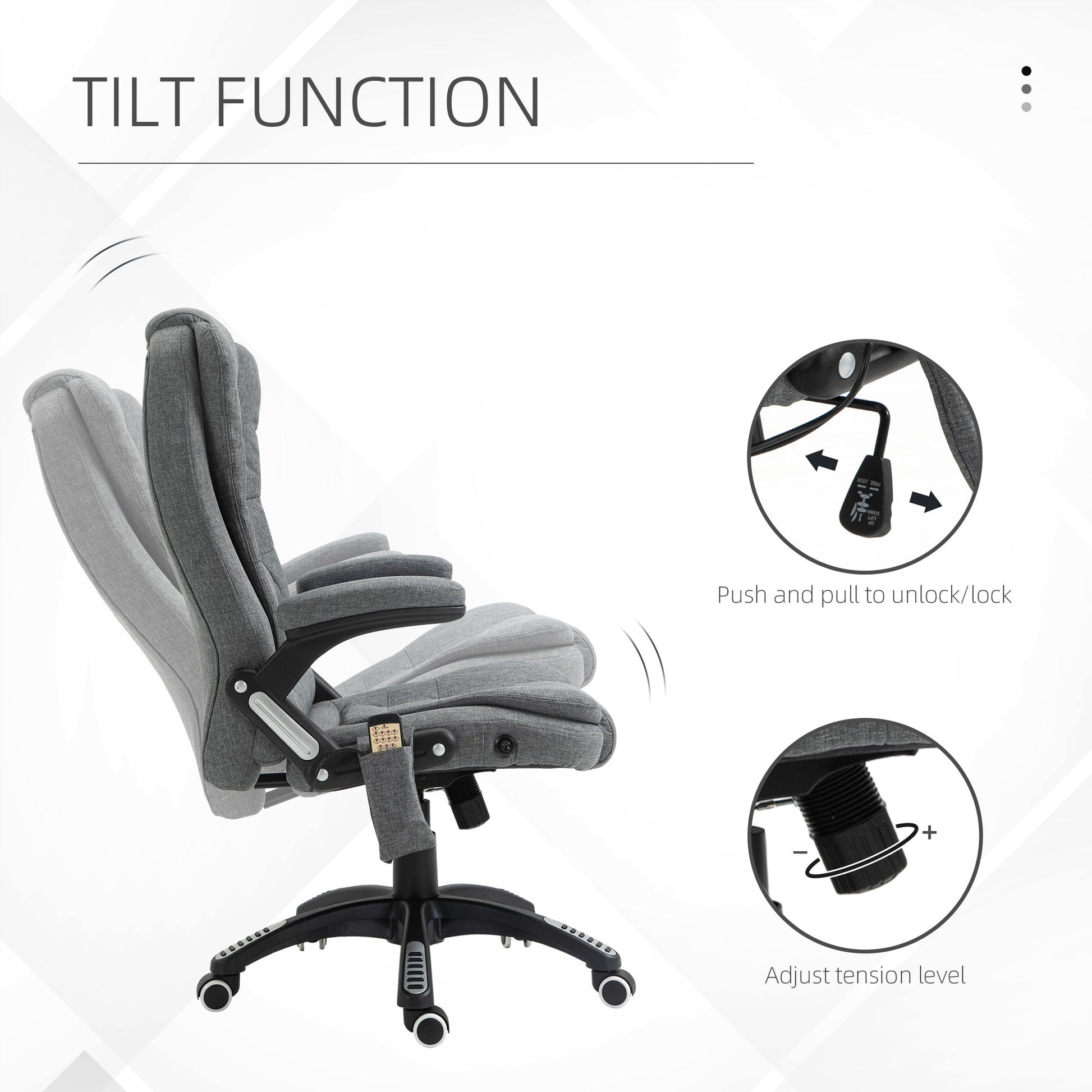 6 Point Vibrating Massage Home Office Chair High Back Executive Chair with Reclining Back, Swivel Wheels, Grey Massage Chairs   at Gallery Canada