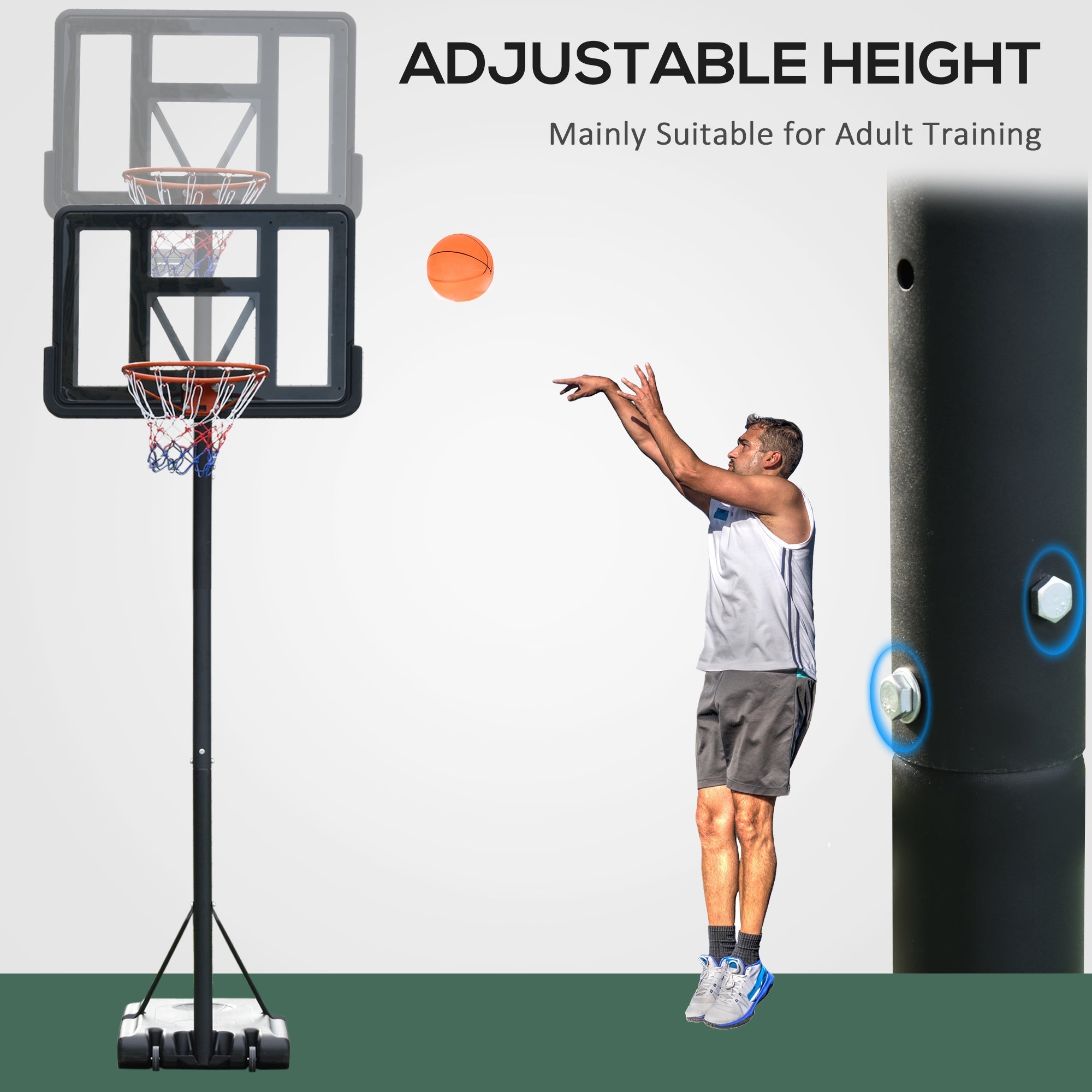 5ft-10ft Height Adjustable Basketball Hoop Stand, Portable Basketball System with Wheels and 45