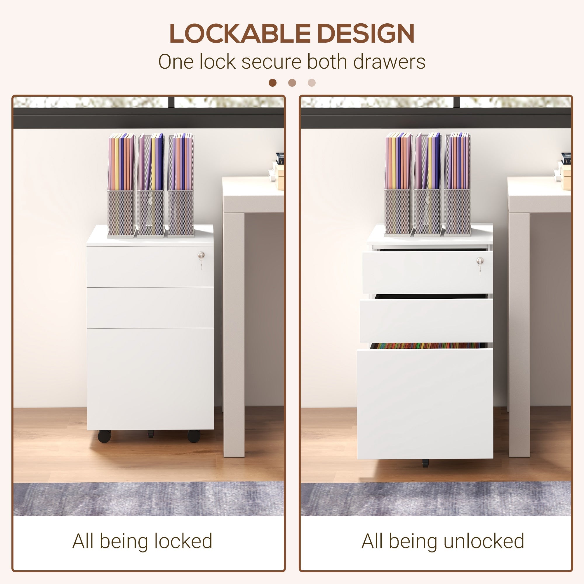 Vertical Steel Filing Cabinet, 3-Drawer Lockable File Cabinet with Adjustable Hanging Bar for A4, Legal and Letter Size, White Office Cabinets & Cupboards   at Gallery Canada