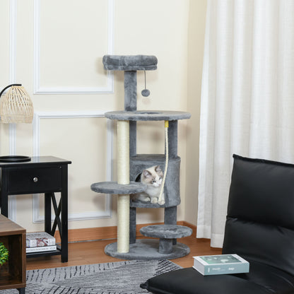 41" Cat Tree Tower Activity Center with Condo, Scratching Posts and Hanging Toys, Dark Grey Cat Towers   at Gallery Canada