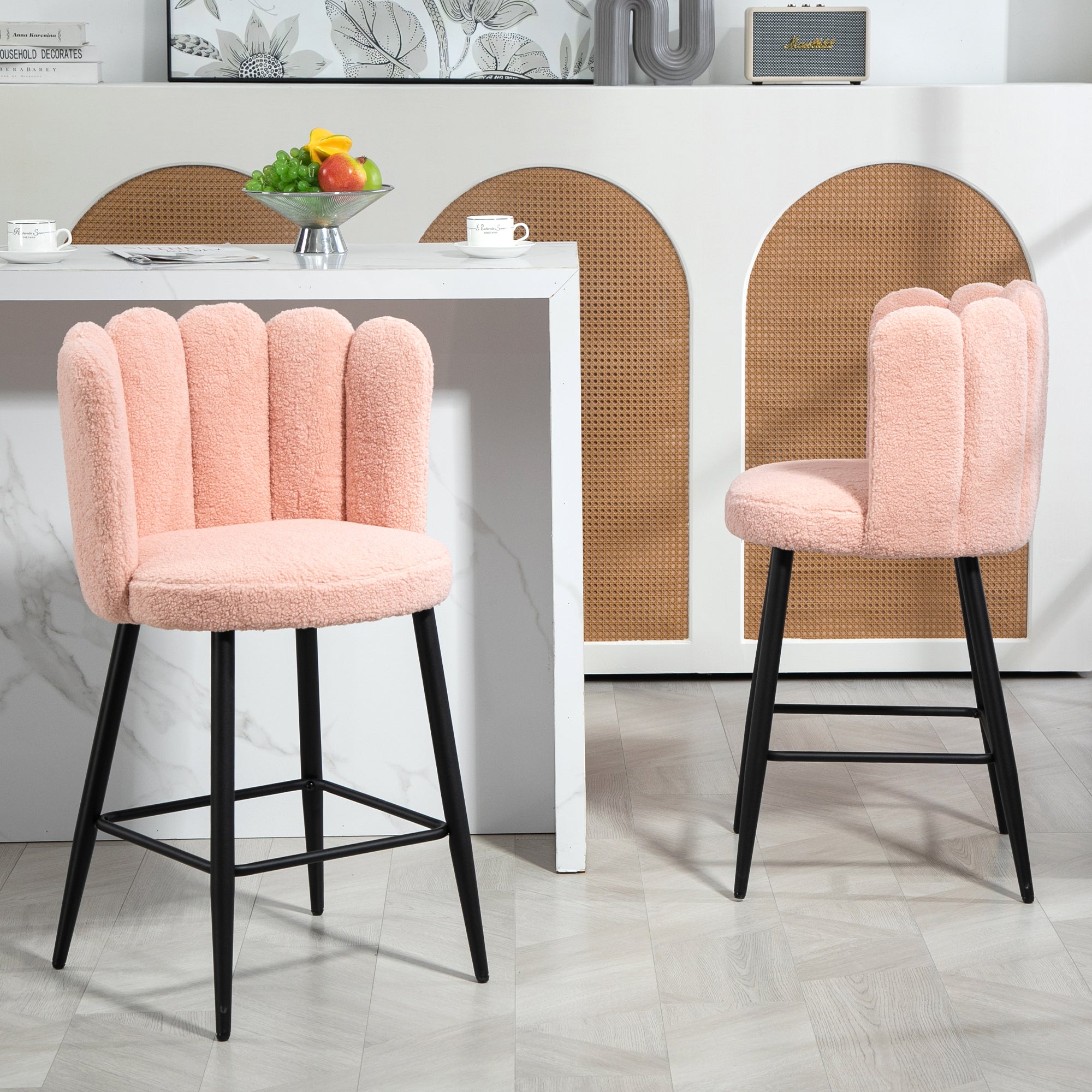 Faux Cashmere Bar Stools Set of 2 Counter Height Bar Stools with Back for Home Kitchen, 20.5