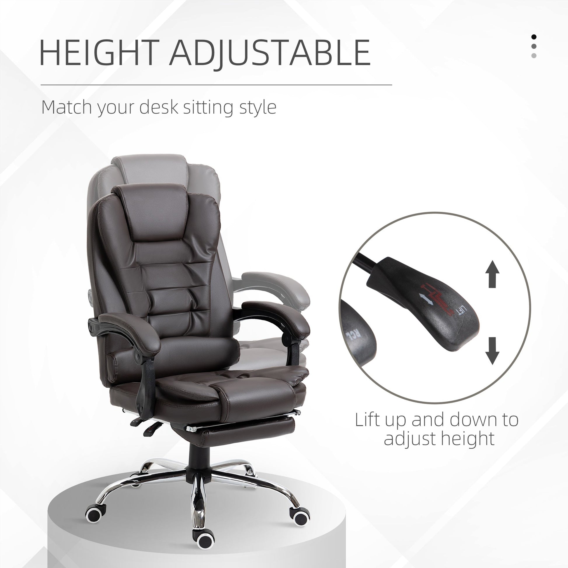 High Back Office Chair PU Leather Executive Office Chair with Retractable Footrest Padded Armrest Coffee Executive & Manager Chairs   at Gallery Canada