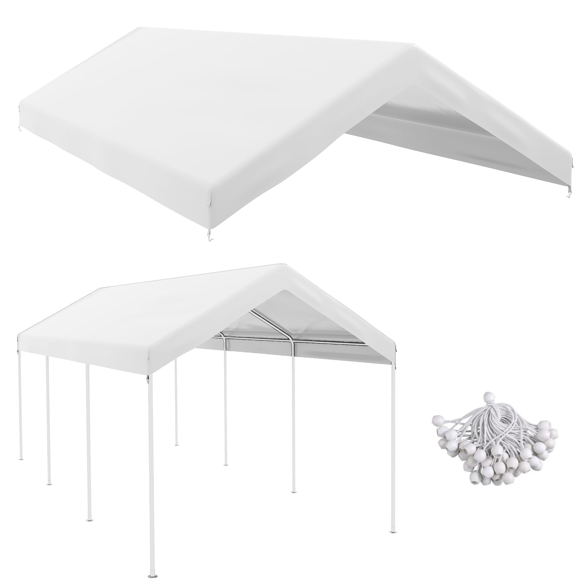 10 x 20ft Carport Replacement Canopy, UV Resistant Garage Car Cover with Ball Bungee Cords, White Gazebo Canopy Replacement at Gallery Canada