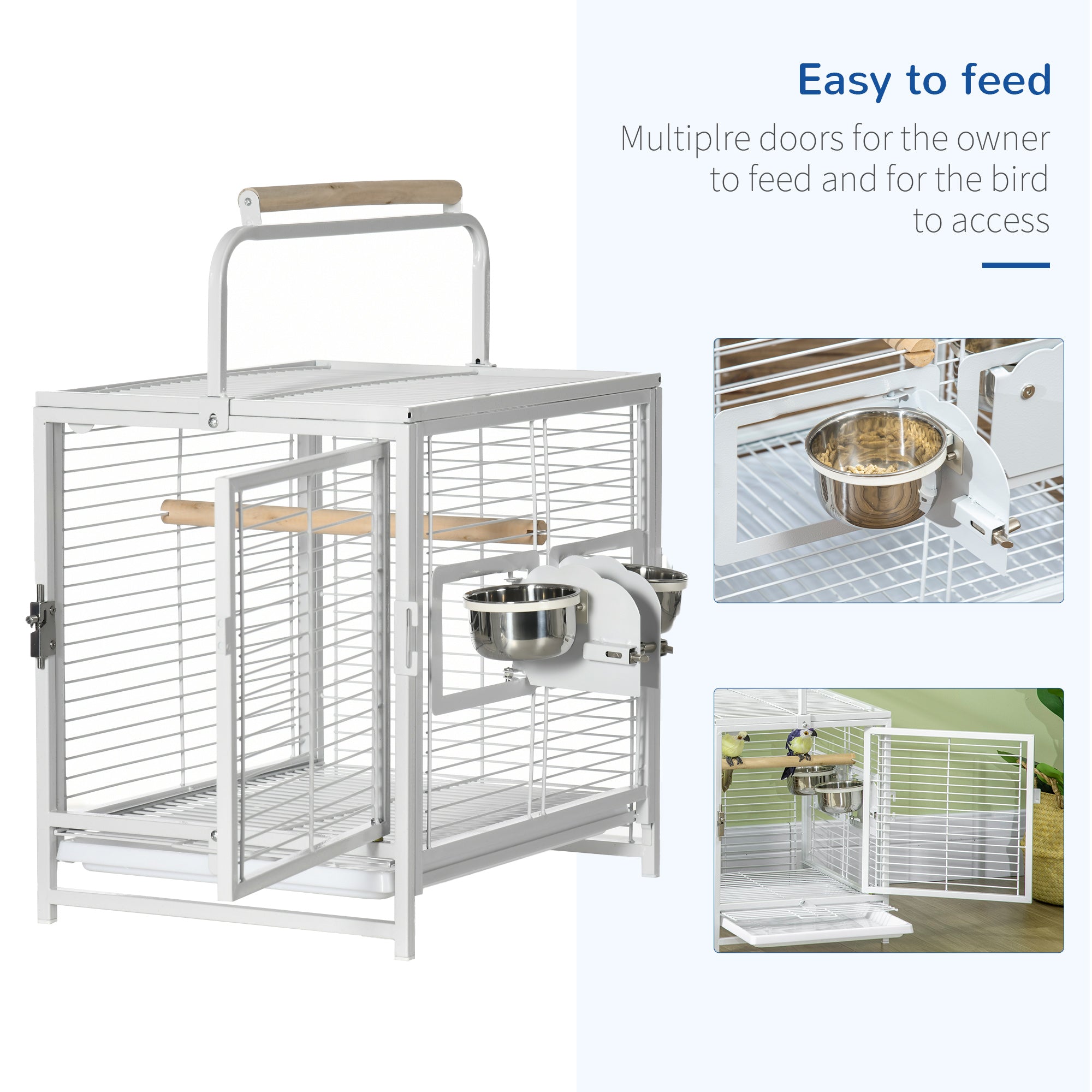 Bird Travel Carrier Cage for Parrots Conures African Grey Cockatiel Parakeets with Stand Perch, Stainless Steel Bowls, Pull Out Tray, White Bird Cages at Gallery Canada