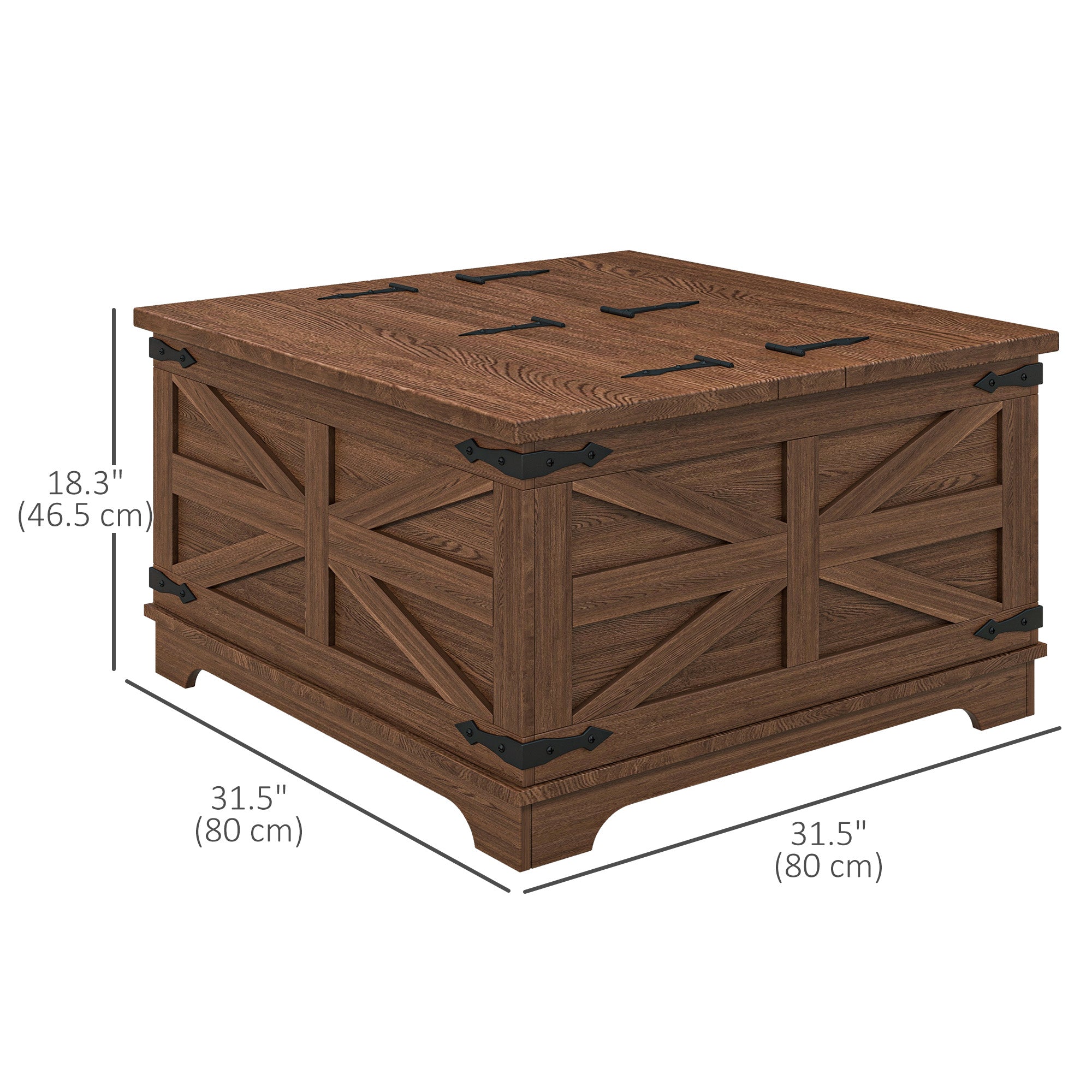 Farmhouse Coffee Table, Square Center Table with Flip-top Lids, Hidden Storage Compartment, Brown Coffee Tables at Gallery Canada