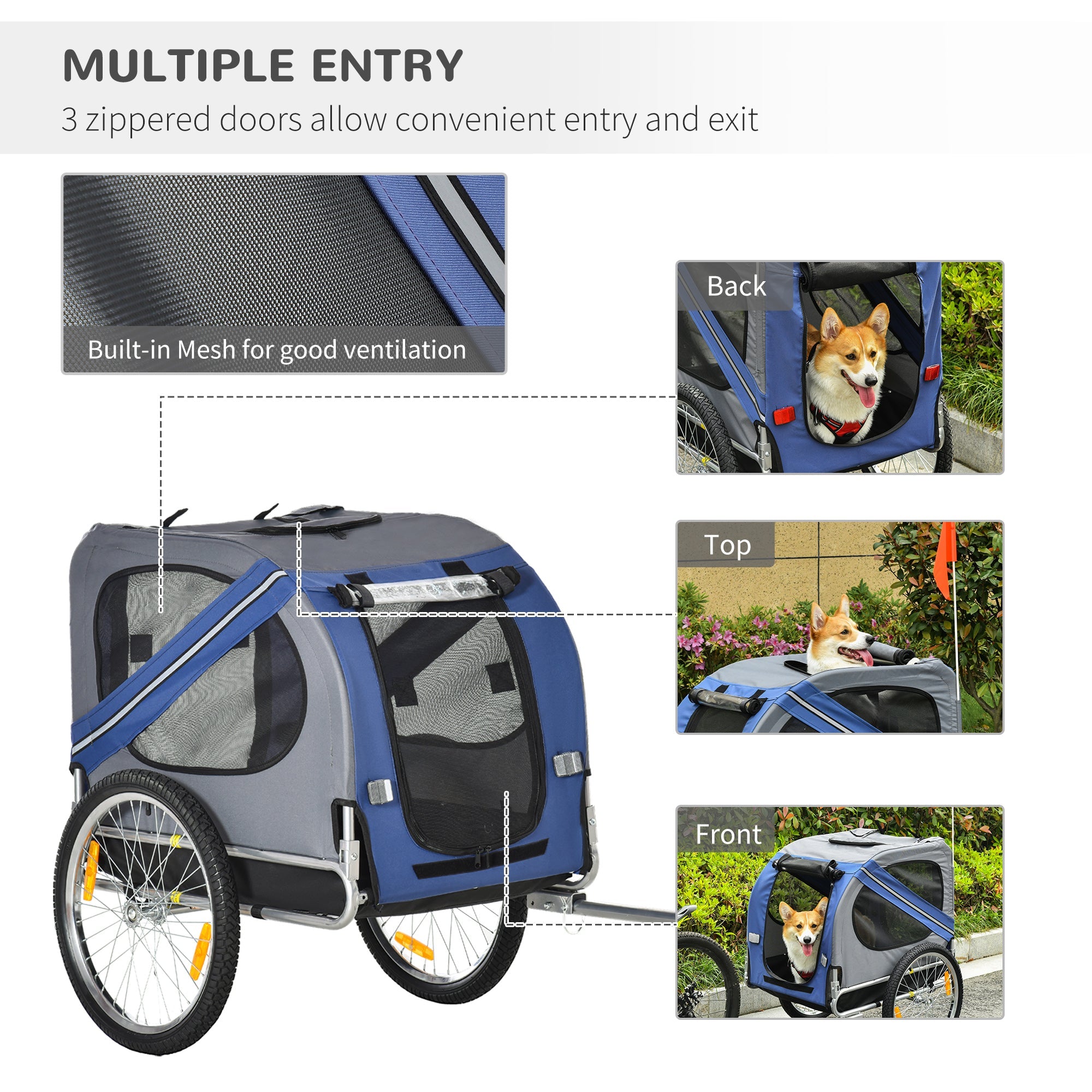 Dog Bike Trailer Pet Cart Bicycle Wagon Cargo Carrier Attachment Foldable for Travel, Blue and Grey Dog Bike Trailers & Strollers   at Gallery Canada