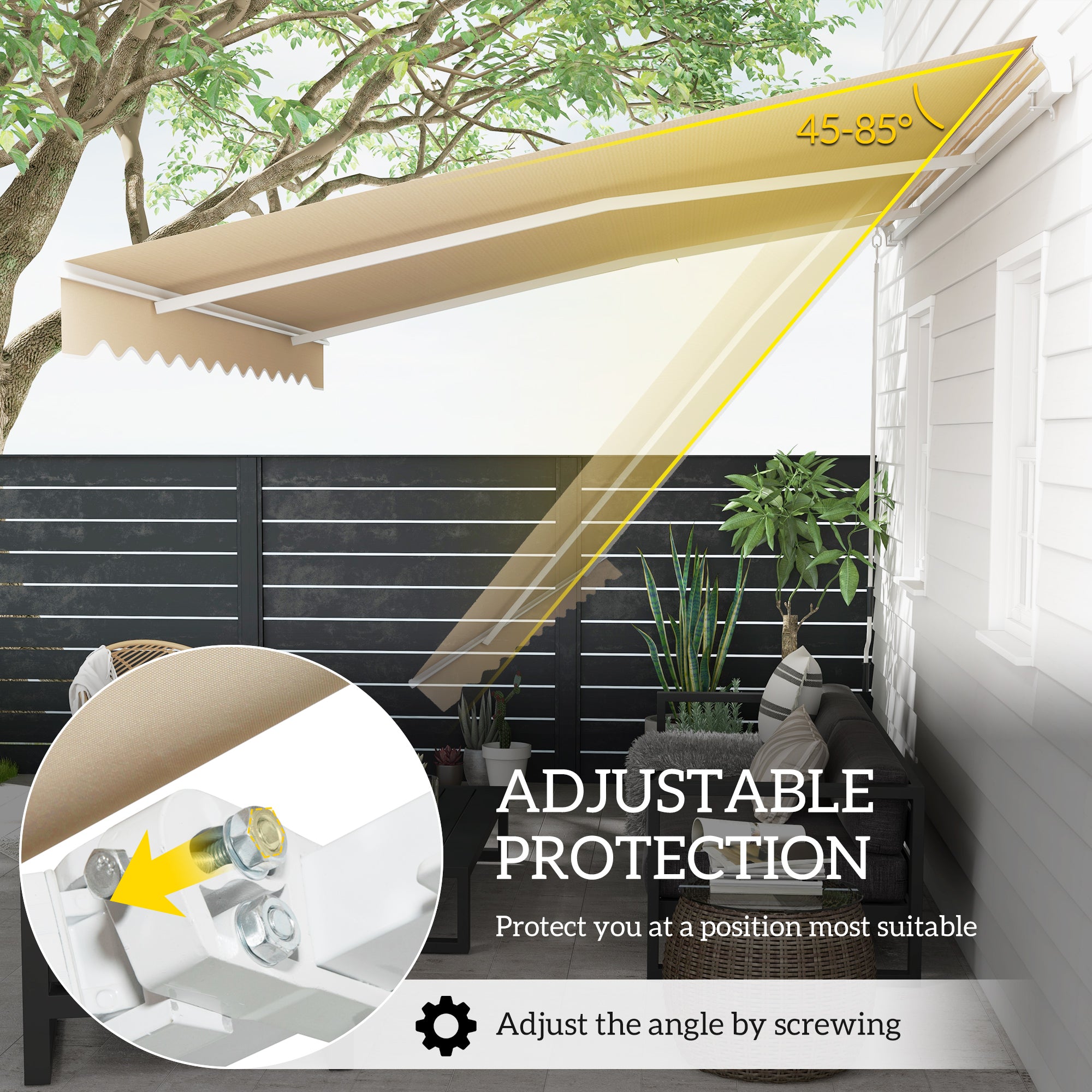 13' x 8' Manual Retractable Patio Awning Sun Shade Outdoor Deck Window Door Canopy Shelter Aluminum Frame Khaki Window Awnings at Gallery Canada