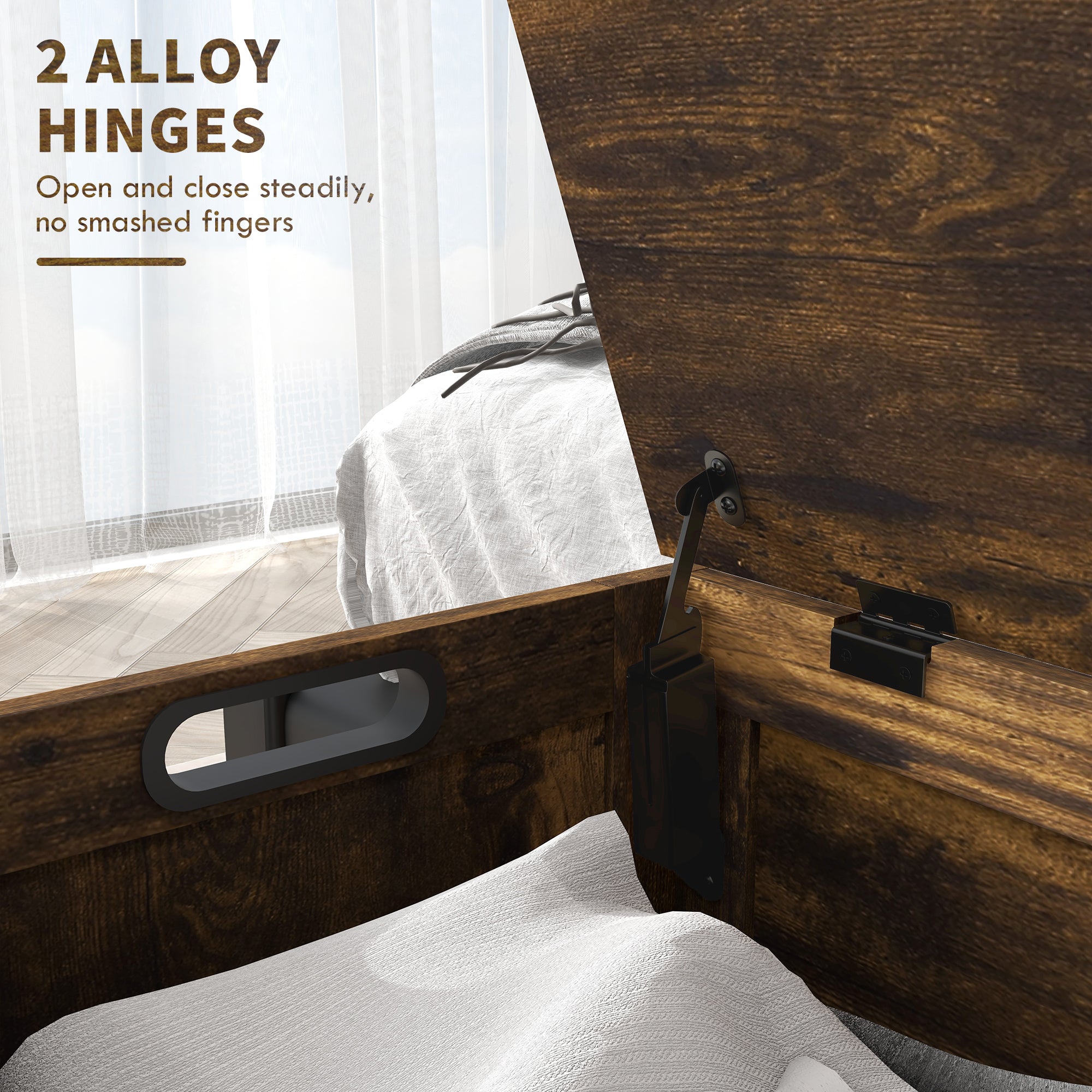 Storage Trunk with 2 Safety Hinges, Modern Entryway Bench with Side Handles, Storage Chest for Living Room, Rustic Brown Storage Ottomans & Benches at Gallery Canada