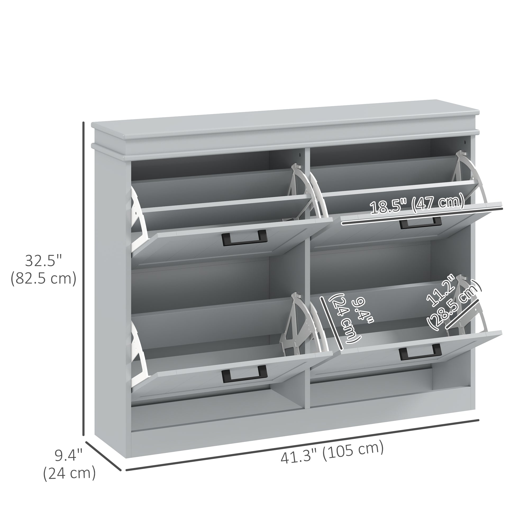 Shoe Storage Cabinet with 4 Flip Drawers and Adjustable Shelves, Narrow Shoe Cabinet for 20 Pairs of Shoes, Grey Shoe Storage Cabinets & Racks   at Gallery Canada