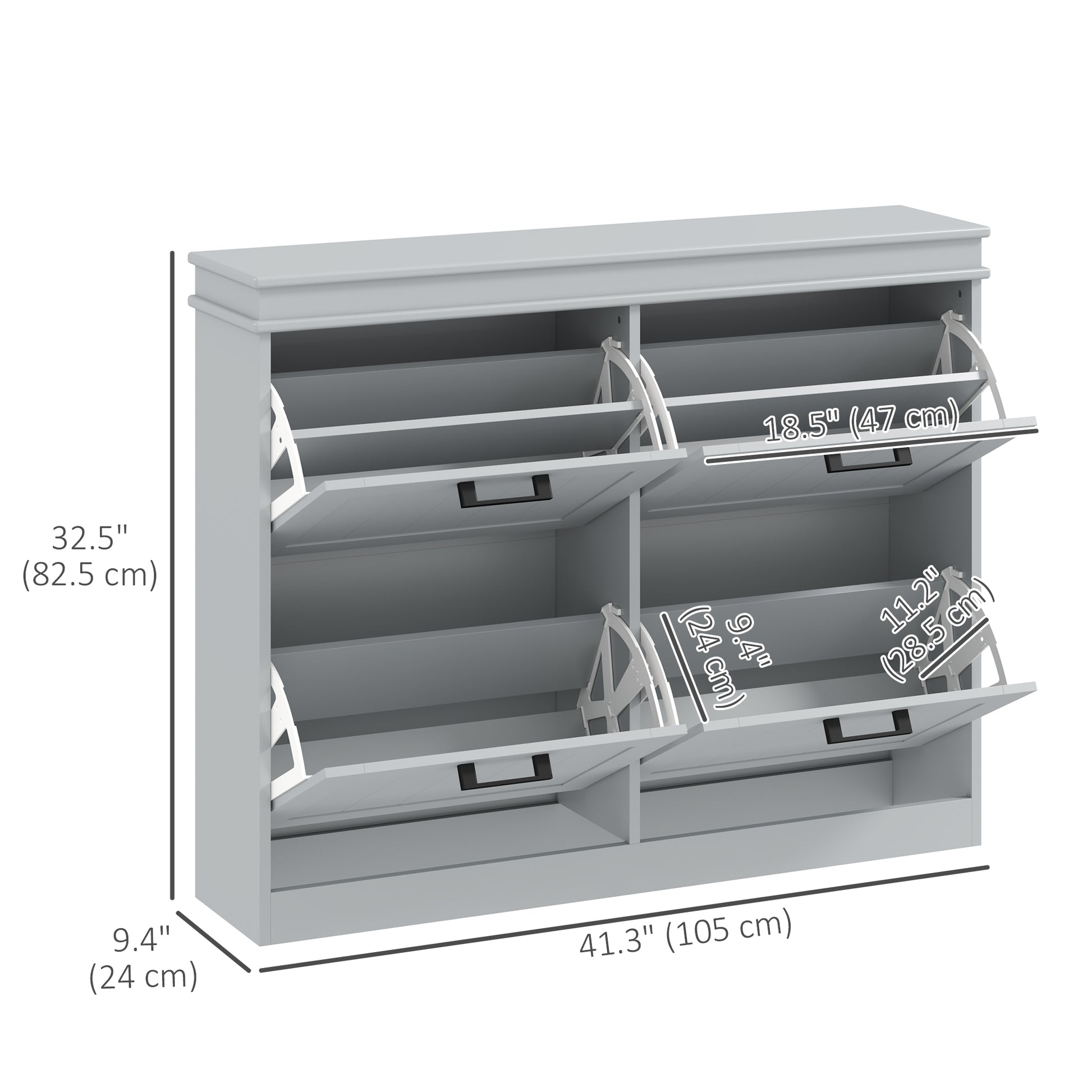 Shoe Storage Cabinet with 4 Flip Drawers and Adjustable Shelves, Narrow Shoe Cabinet for 20 Pairs of Shoes, Grey Shoe Storage Cabinets & Racks   at Gallery Canada