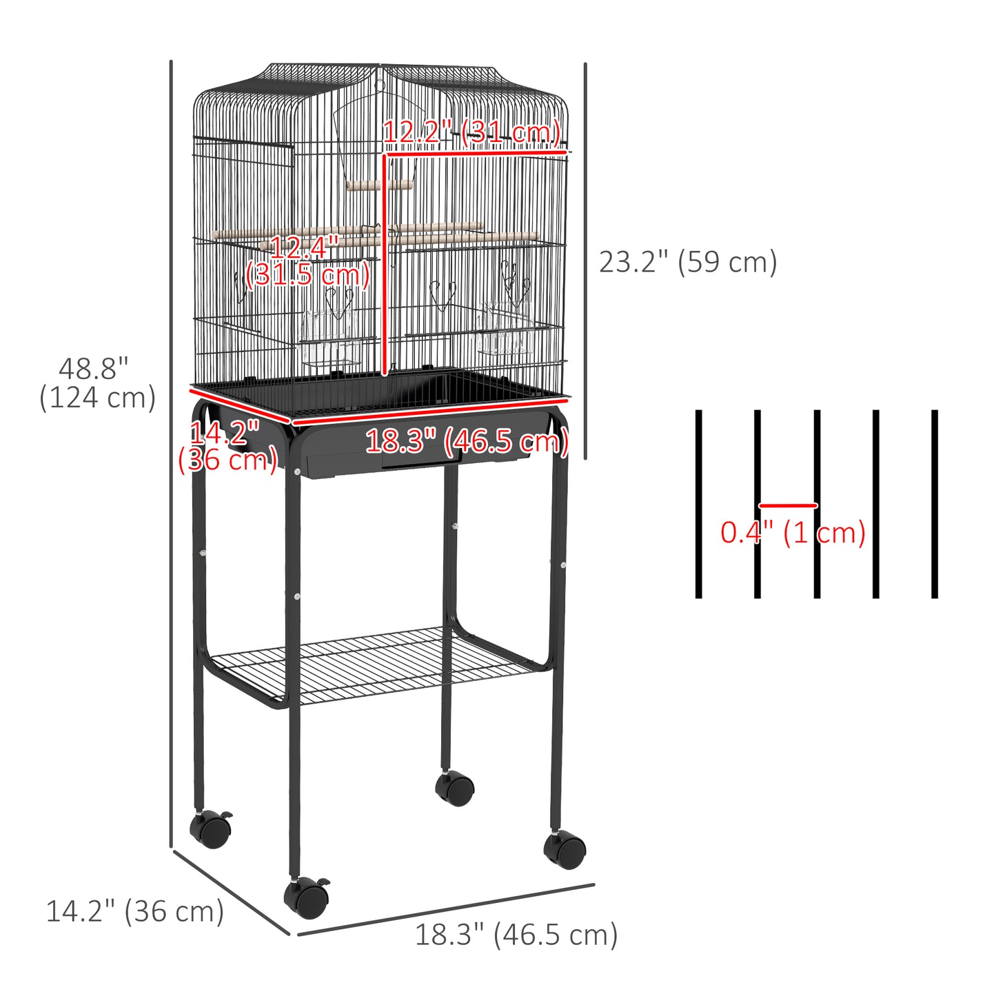 49" Rolling Bird Cage Cockatoo House Play Top Finch Pet Supply with Storage Shelf, Wheels - Black Bird Cages at Gallery Canada