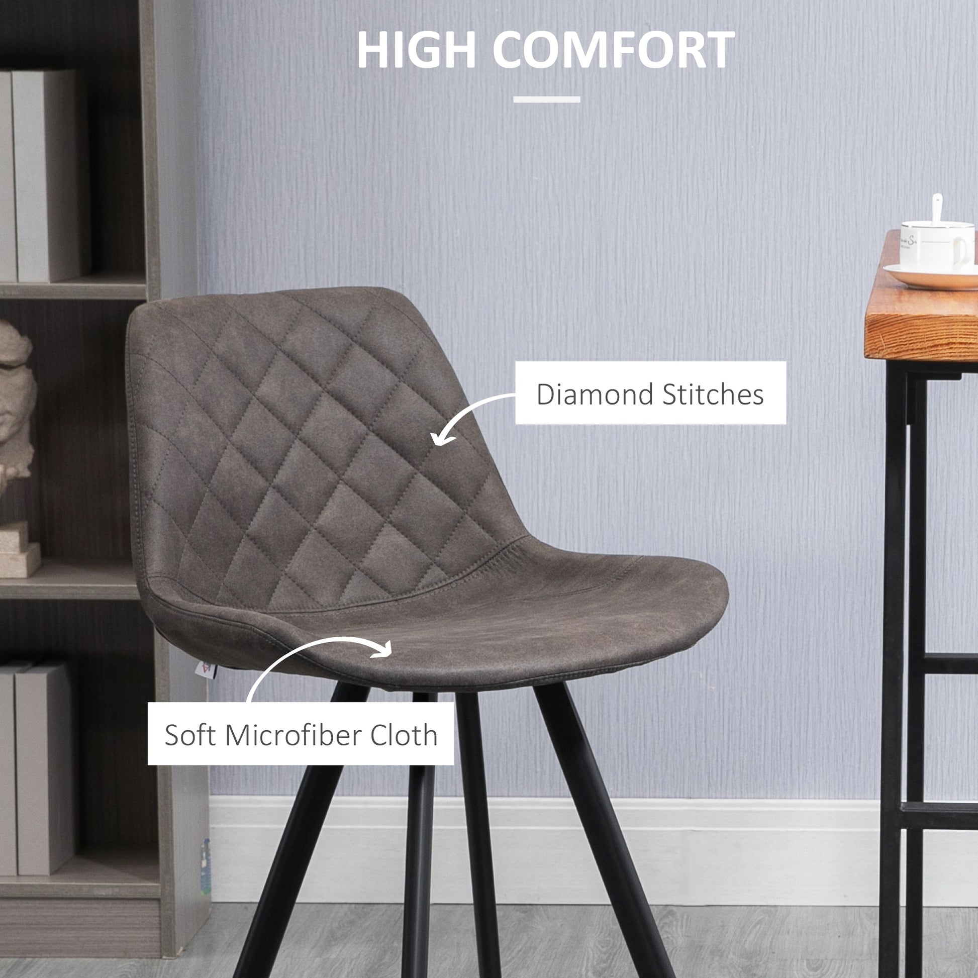 Set of 2 Microfiber Cloth Bar Stools, Multi-functional Kitchen Stools, Bar Chair with Metal Leg Padded Cushion Seat for Dining, Charcoal Grey Bar Stools   at Gallery Canada