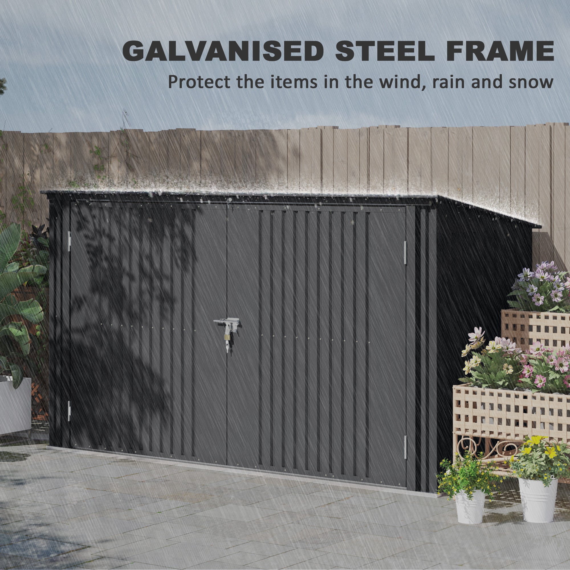 7.6 x 3.4ft Outdoor Storage Shed, Triple Garbage Bin Shed Organizer with Lockable Double Doors and Openable Lid Sheds at Gallery Canada