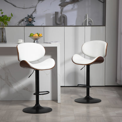 Bar Stools Set of 2, Modern PU Leather Adjustable Swivel Barstools with Curved Back, Footrest and Steel Base, White Bar Stools White  at Gallery Canada