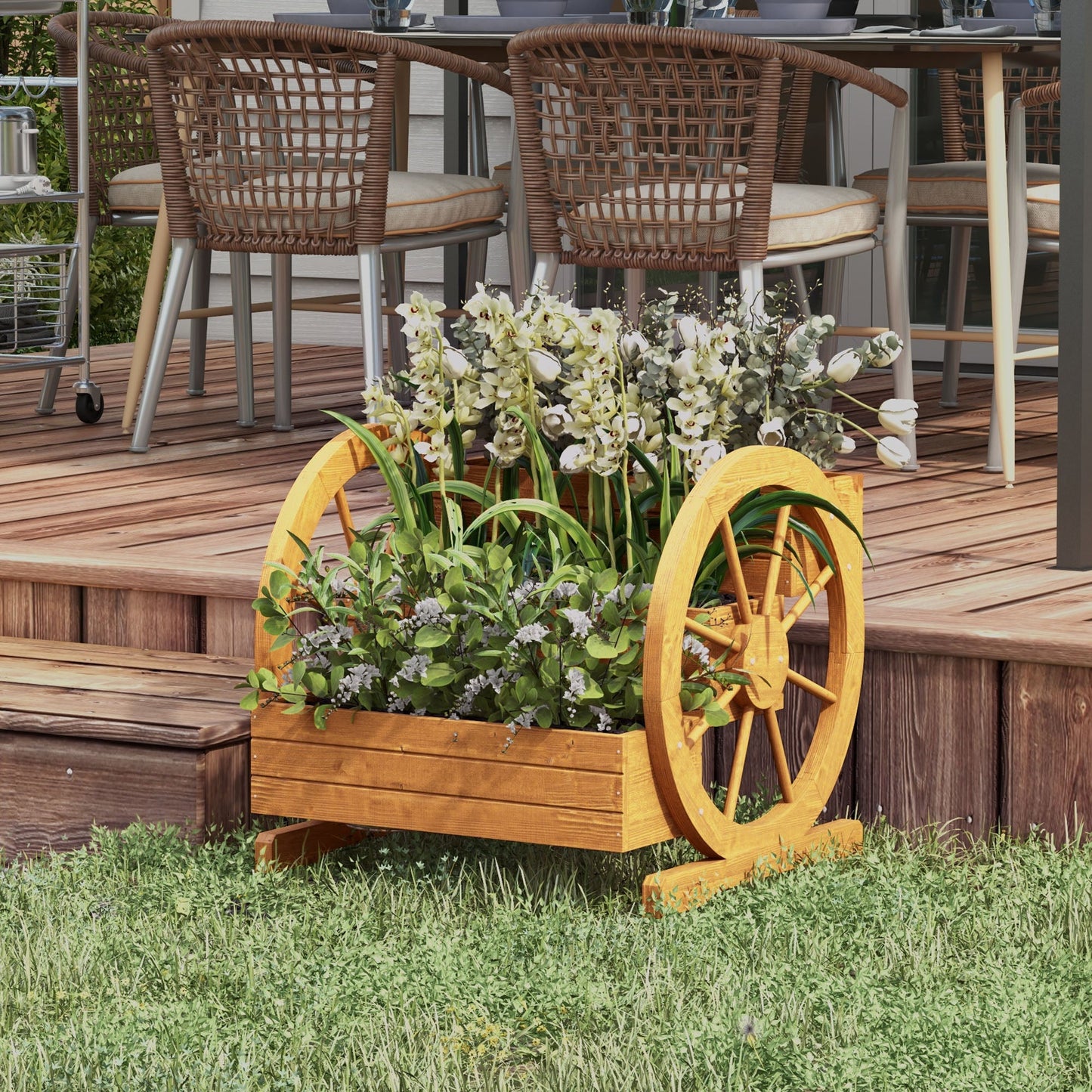 Wooden Wagon Planter Box, 3-Tier Raised Garden Bed, for Vegetables Flowers Herbs, 24" x 24" x 22" Raised Garden Beds   at Gallery Canada