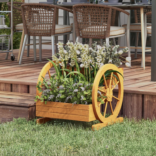 Wooden Wagon Planter Box, 3-Tier Raised Garden Bed, for Vegetables Flowers Herbs, 24