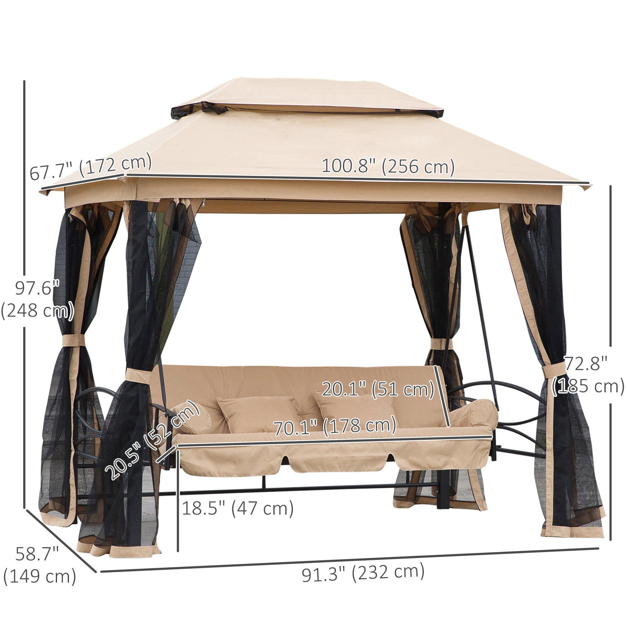 3 Person Outdoor Patio Daybed 3 in 1 Canopy Gazebo Swing Chair Garden Hammock with Mesh Mosquito Net and Sun Shade, Beige Porch Swings with Canopy at Gallery Canada