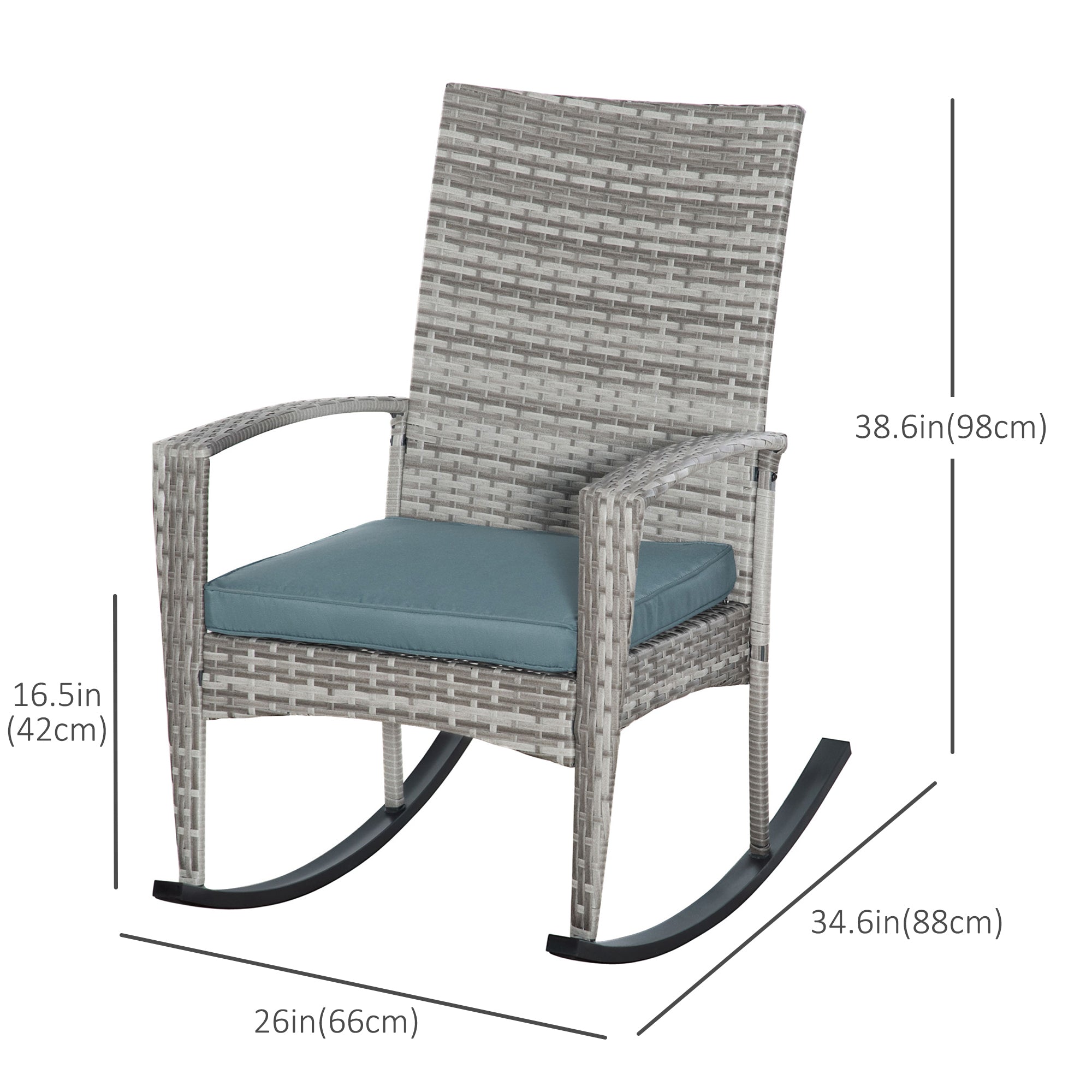 Outdoor PE Rattan Rocking Chair, Garden Glider Rocking Chair, Wicker Patio Chair Set with Armrest and Cushion, Grey Patio Chairs at Gallery Canada