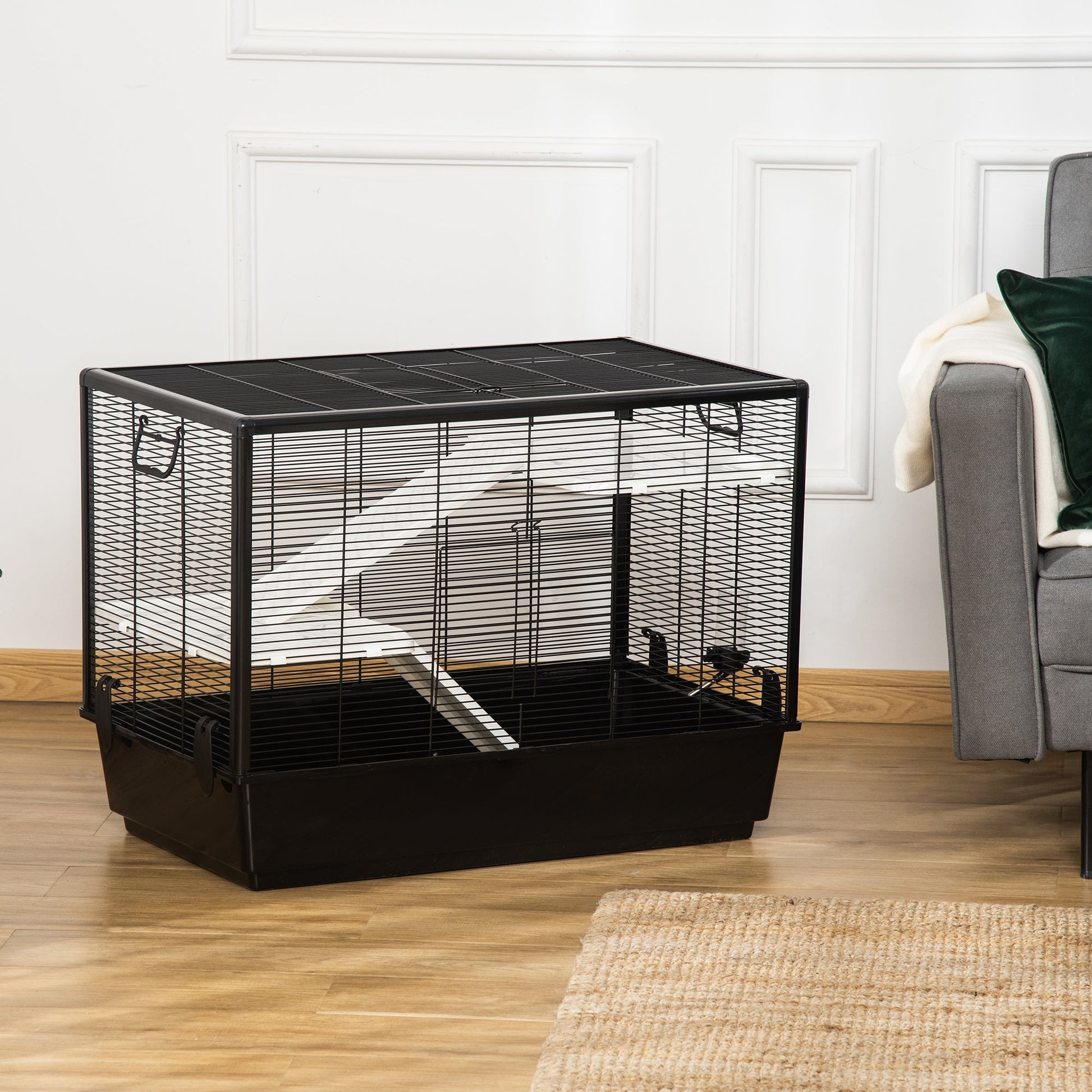 3-tier Hamster Cage, Guinea Pig Cage, Pet Chinchillas Play House Indoor with Accessories Food Dish Water Bottle, Ramps, 31.5"x19"x 23", Black Houses & Habitats   at Gallery Canada