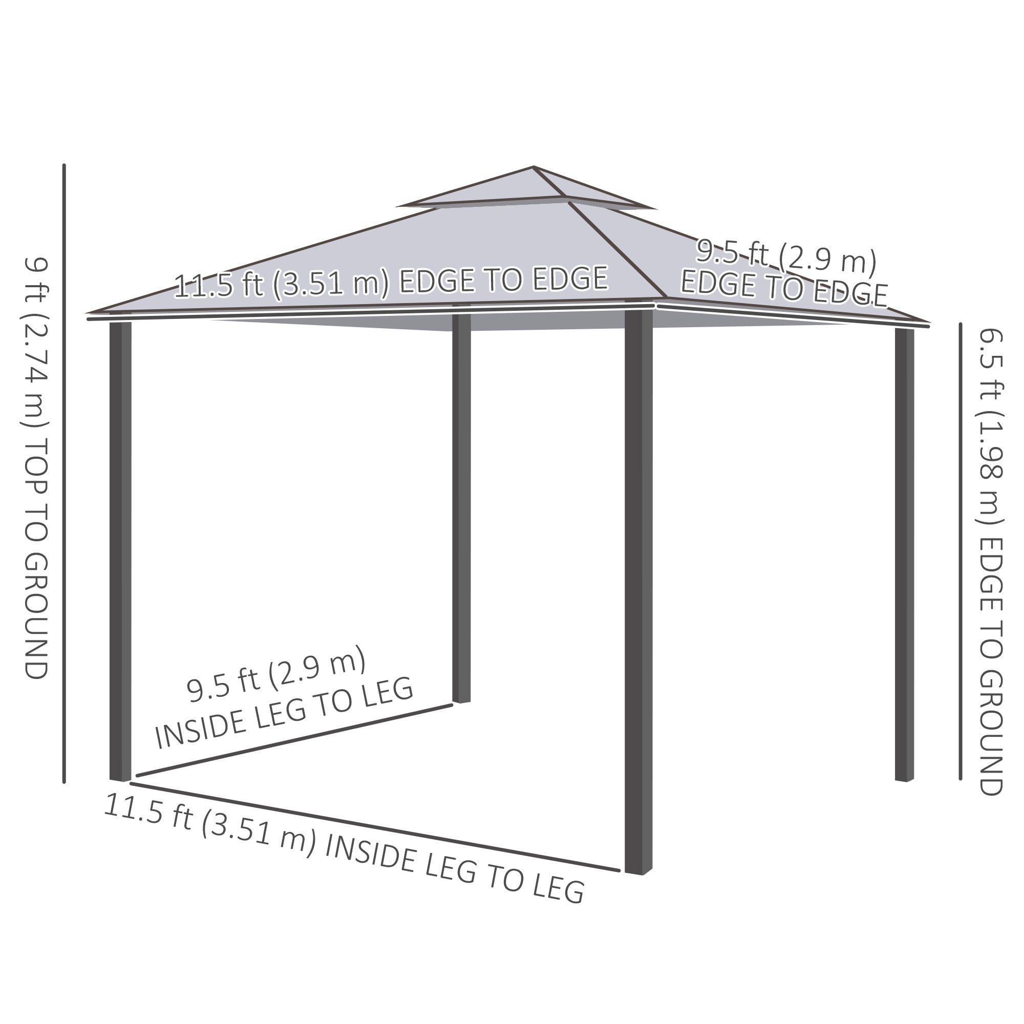 12' x 10' Patio Gazebo Outdoor Pavilion 2 Tire Roof Canopy Shelter Garden, Steel Frame w/ Mosquito Netting, Taupe Gazebos at Gallery Canada