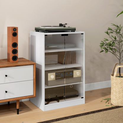 5-Tier Media Cabinet, Media Stand with Adjustable Shelves, Tempered Glass Doors, and Cable Management, Distressed White Storage Cabinets   at Gallery Canada