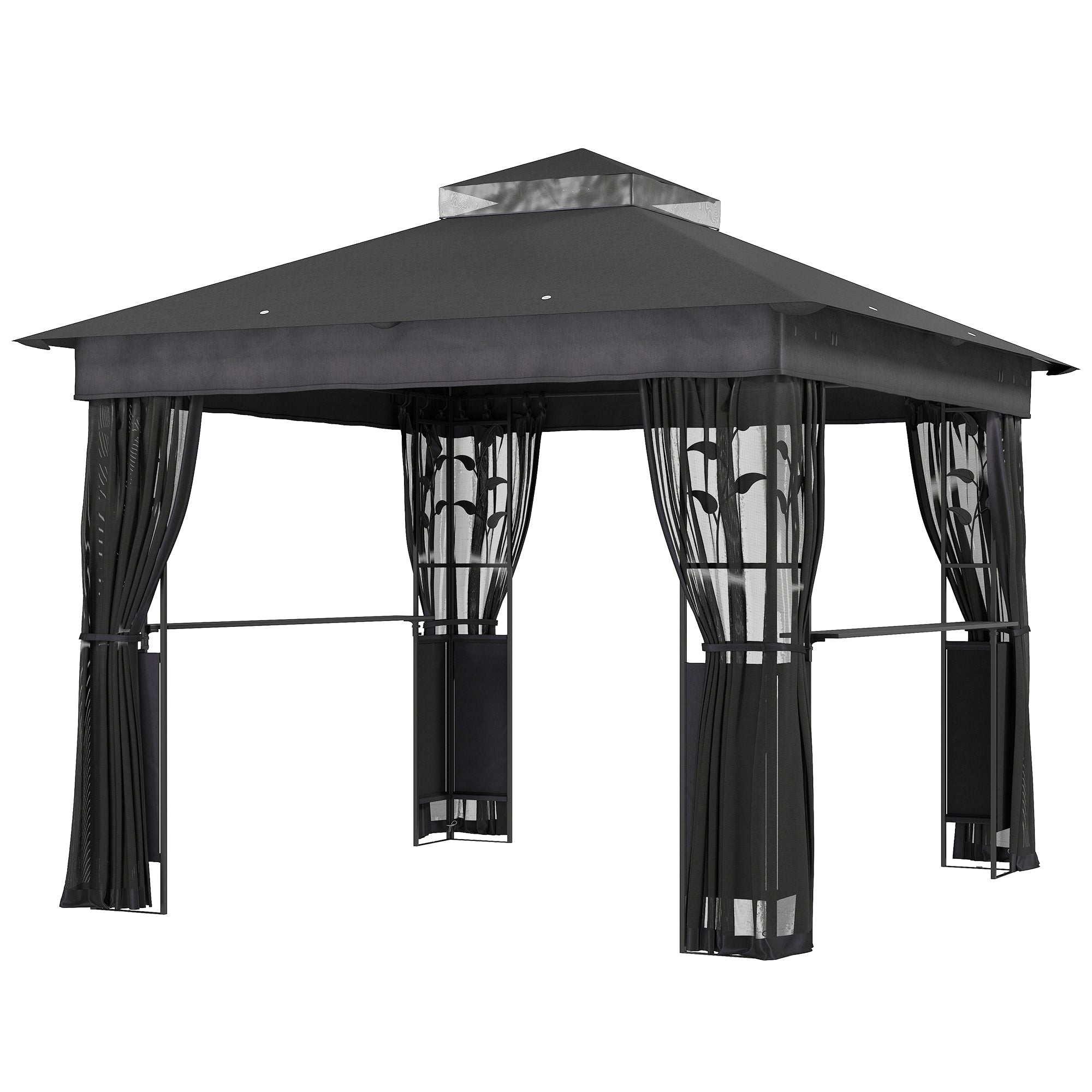 10' x 10' Outdoor Gazebo with Shelves and Netting, UV30+ Double Roof Patio Gazebo for Lawn, Backyard and Deck Gazebos at Gallery Canada