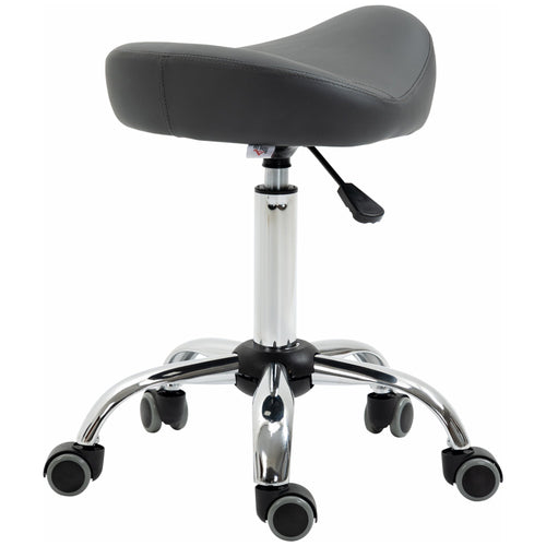 Saddle Stool, Height Adjustable Rolling Salon Chair with PU Leather for Massage, Spa, Clinic, Beauty and Tattoo, Grey