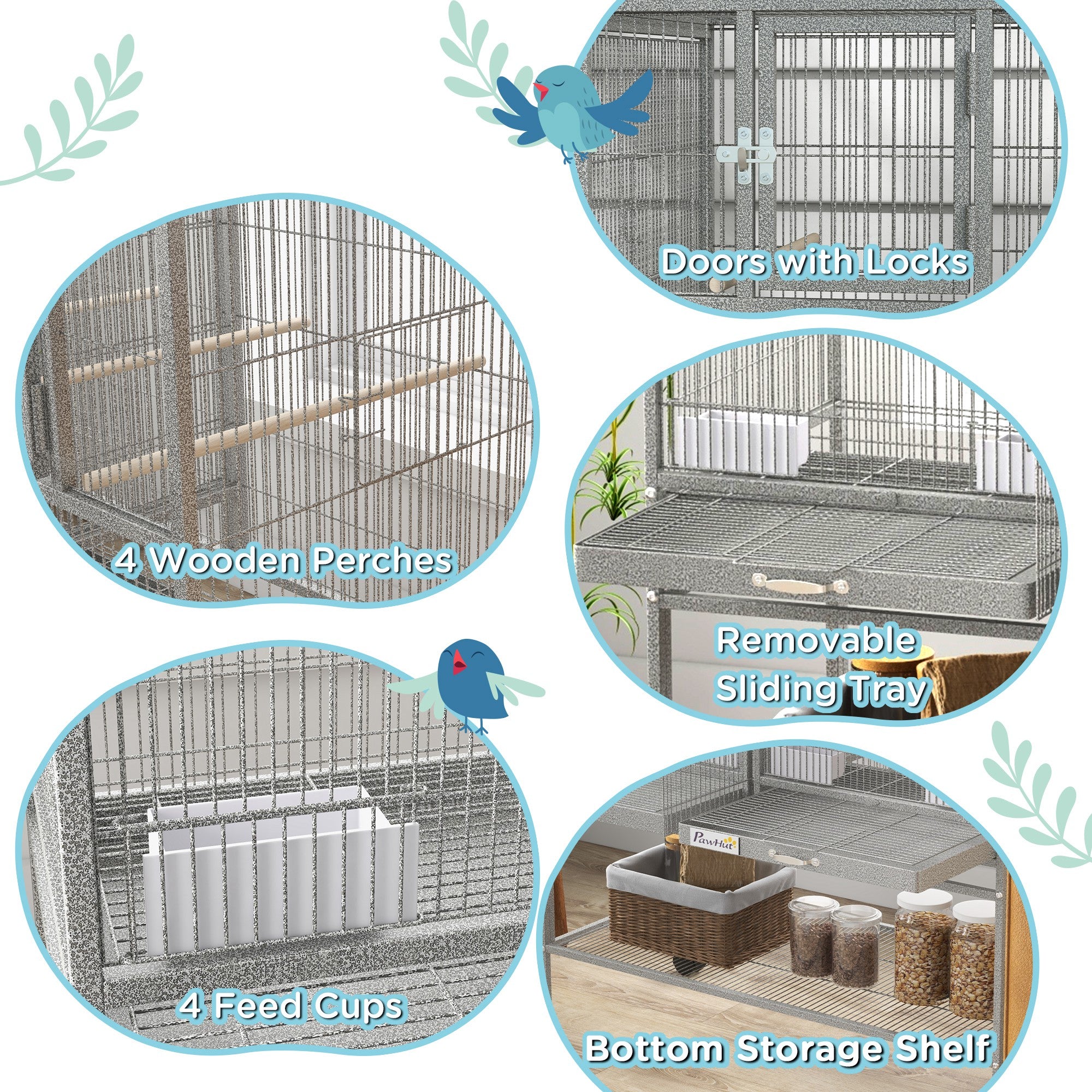 Large Double Rolling Metal Bird Cage Bird House w/ Removable Tray Storage Shelf Bird Cages at Gallery Canada