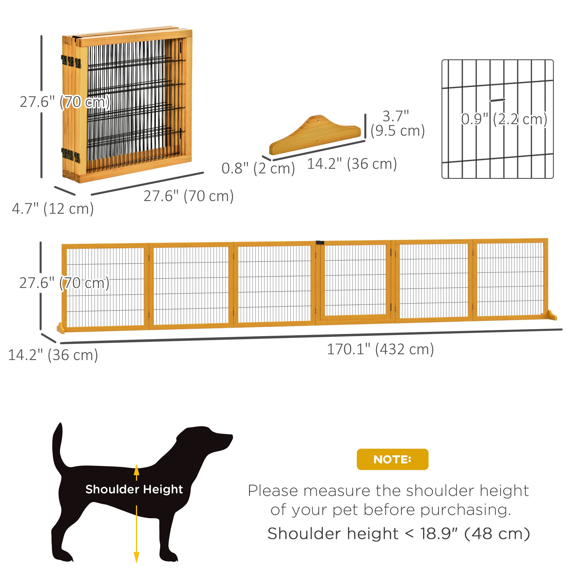 Wooden Freestanding Pet Gate w/ 2 Support Feet, Yellow Houses, Kennels & Pens   at Gallery Canada