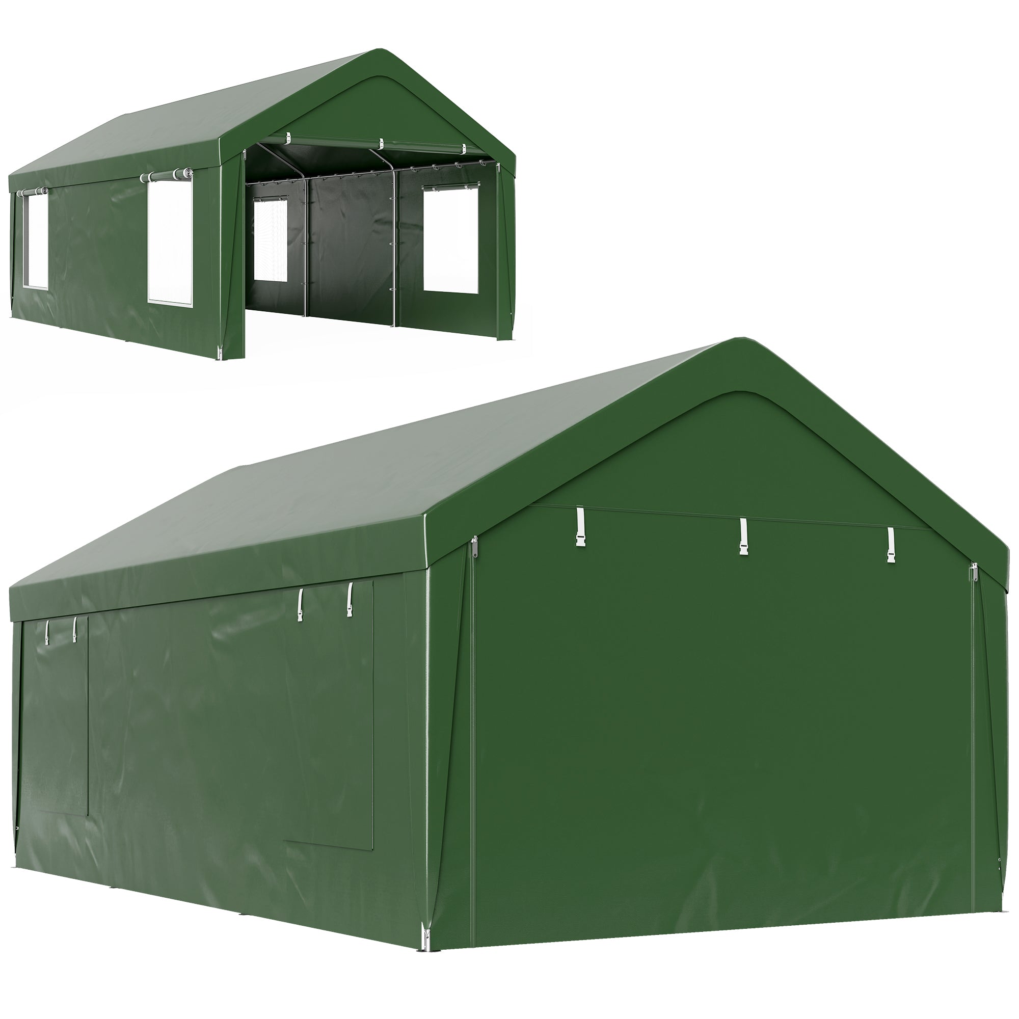 12 x 20ft Carport with 2 Roll-Up Doors, 4 Windows, Portable Garage with Removable Sidewalls for Car, Truck, Dark Green Car Shelters Dark Green at Gallery Canada