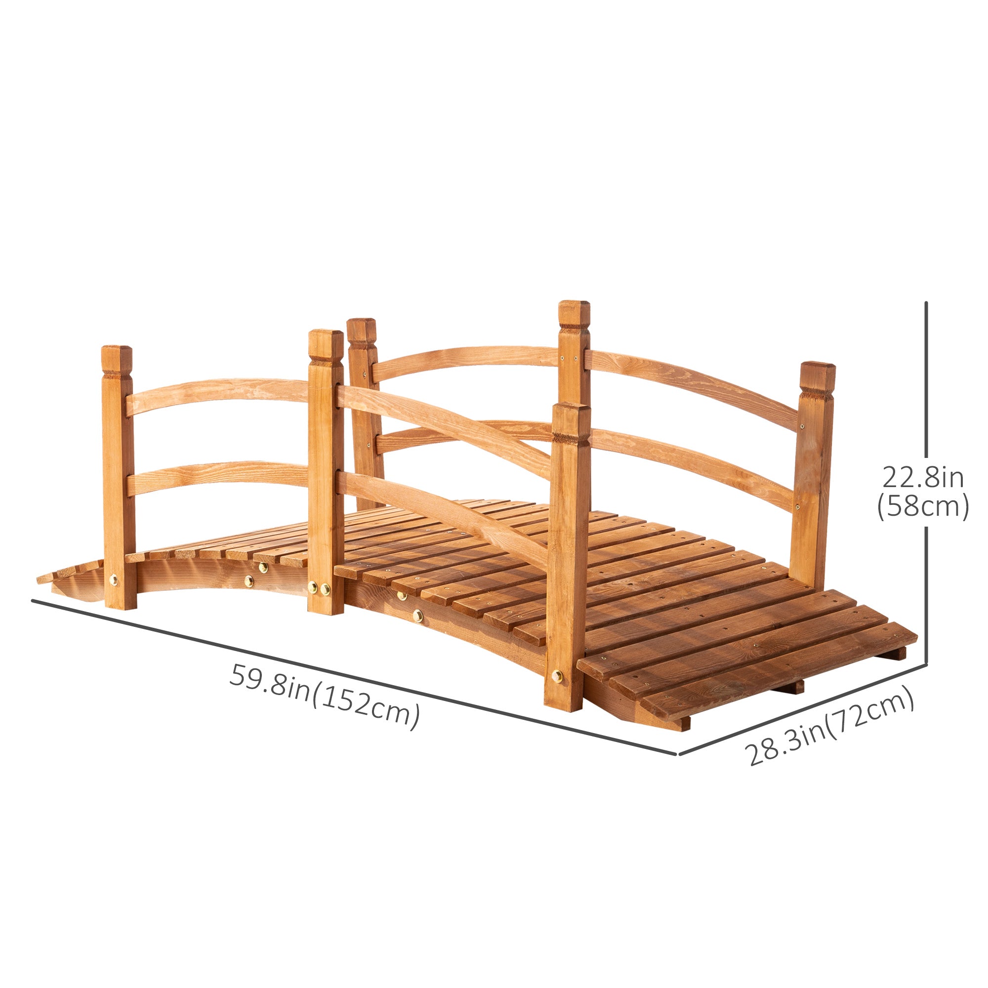 5FT Wooden Garden Bridge Classic Arc Footbridge with Guardrails for Stream Pond Walkway, Orange Garden Bridges at Gallery Canada
