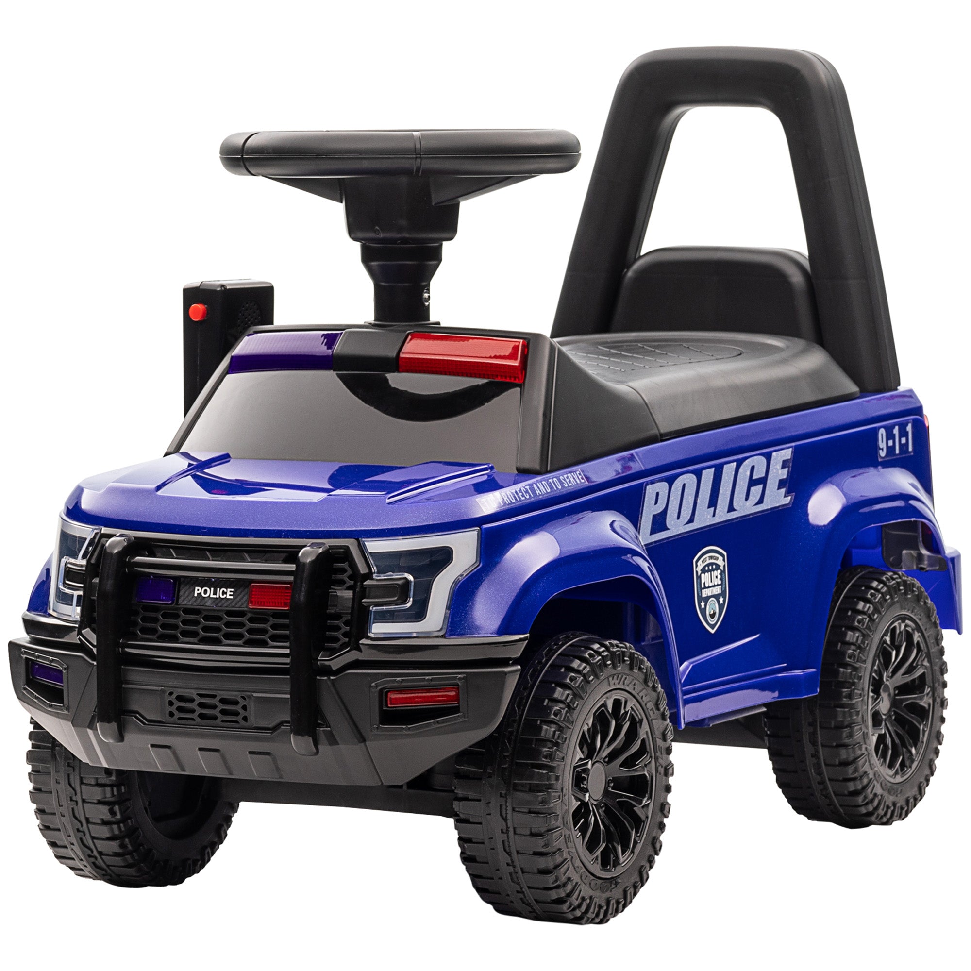 Kids Ride On Sliding Car with Hidden Under Seat Storage, Ride On Police Car for Toddler with Megaphone, Anti Dumping Device, Removable Backrest, Foot-to-Floor Design, Blue Push Cars for Toddlers at Gallery Canada