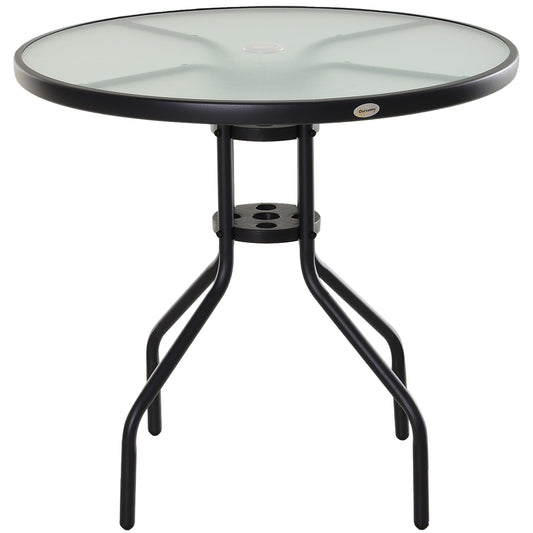 31.5'' Round Bistro Table Outdoor Dining Coffee Table w/ Tempered Glass Top Patio Garden Side Table Weather-resistant Patio Side Tables Black  at Gallery Canada