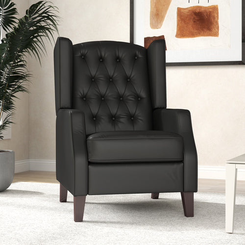 Faux Leather Armchair, Modern Accent Chair with Thick Padding for Living Room, Bedroom, Home Office, Black