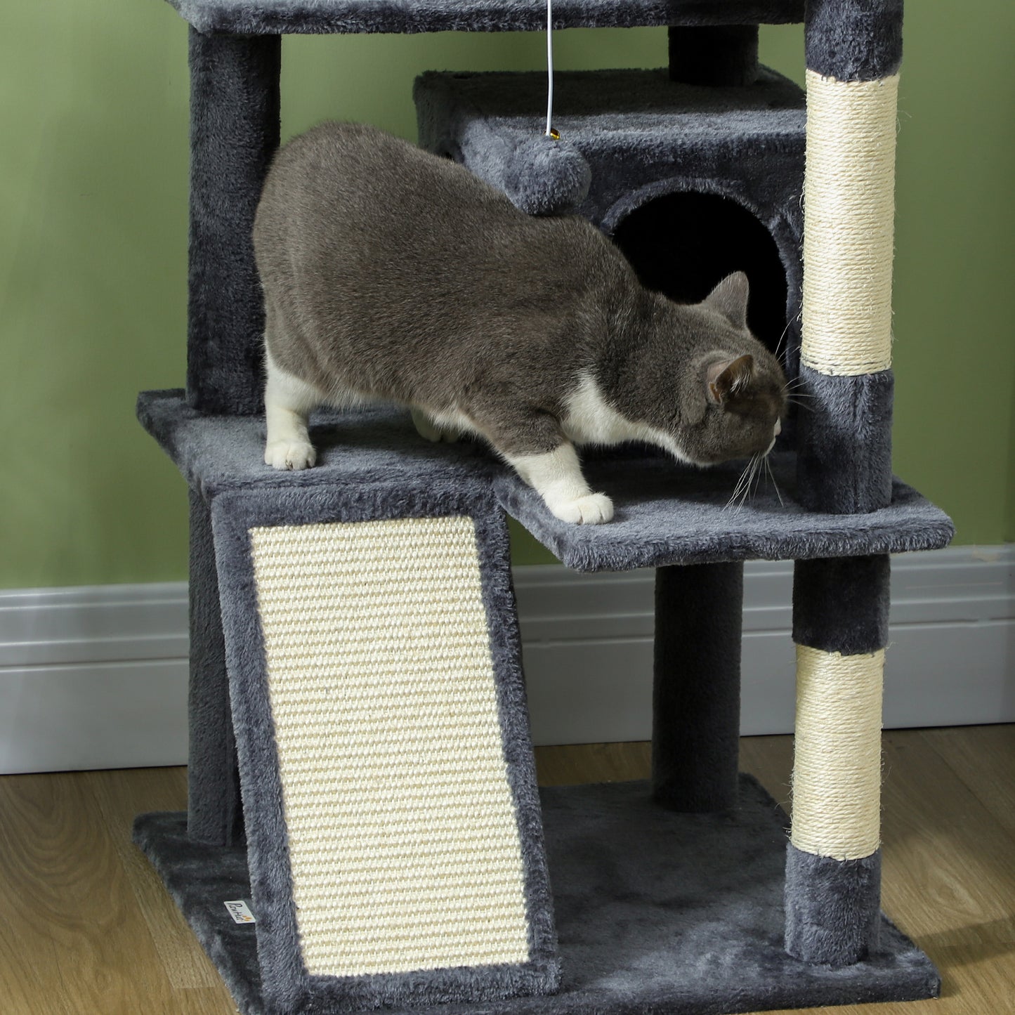 54" Cat Tree, Multi-Level Cat Tower with Scratching Posts, Cat Condos, Bed, Platforms, Ramp, Toy Ball, Dark Grey Cat Towers   at Gallery Canada