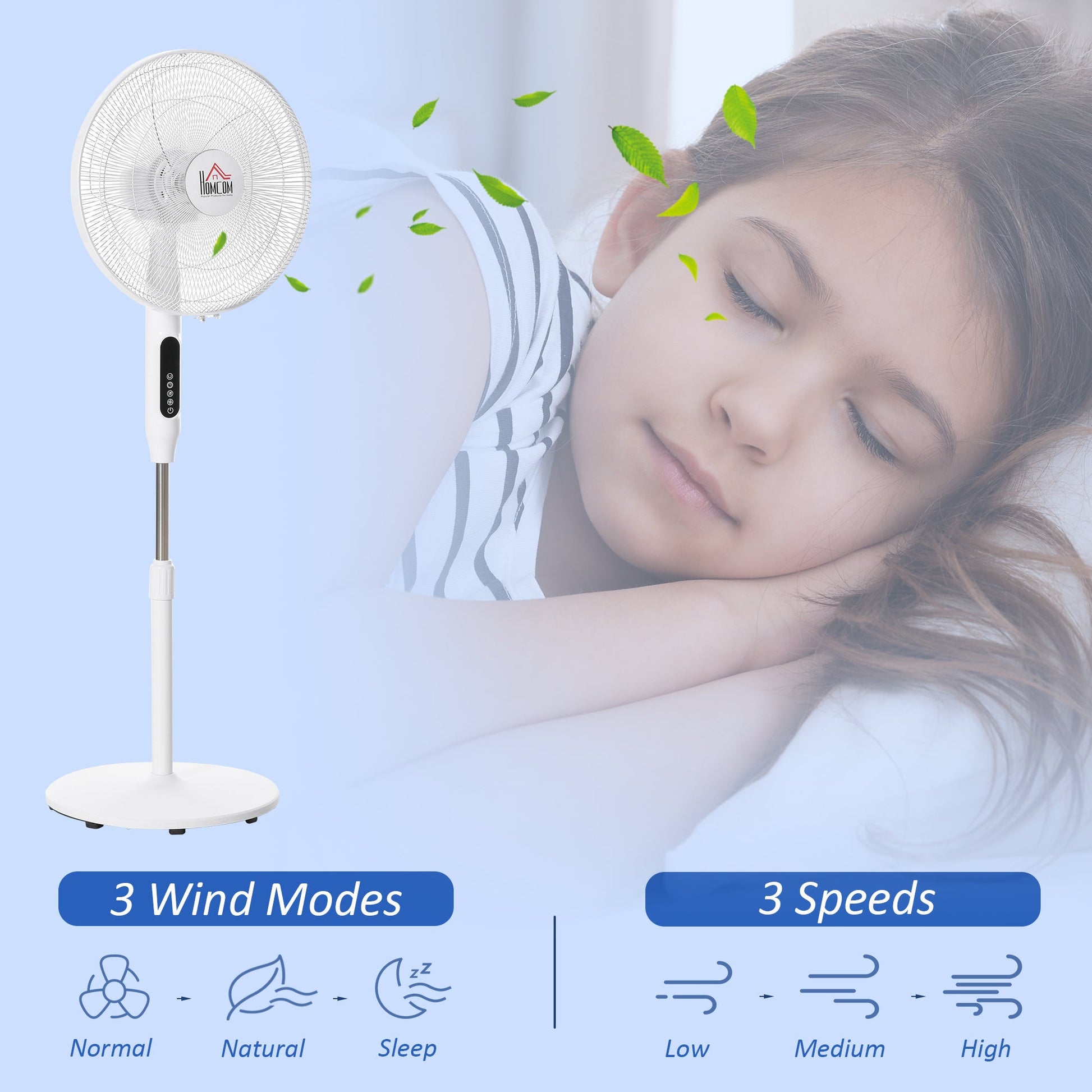 Standing Floor Fan with Remote Control, Stand Up Cooling Fan, Tall Pedestal Electric Fan for Home Bedroom, White Stand Fans   at Gallery Canada