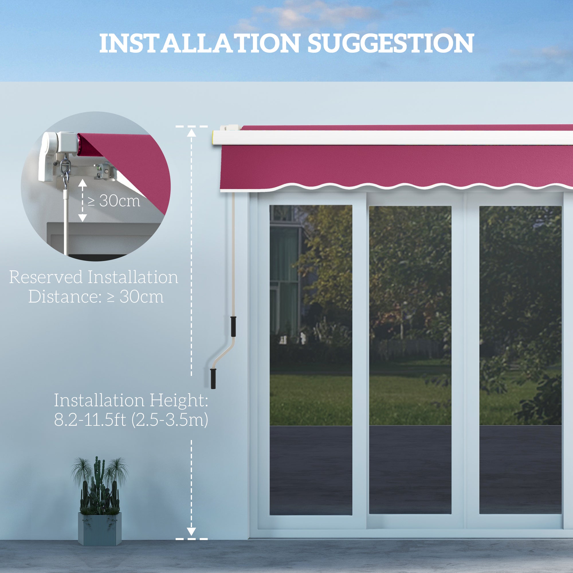 8' x 6.5' Manual Retractable Awning with LED Lights, Aluminum Sun Canopies for Patio Door Window, Wine Red Patio Awnings   at Gallery Canada