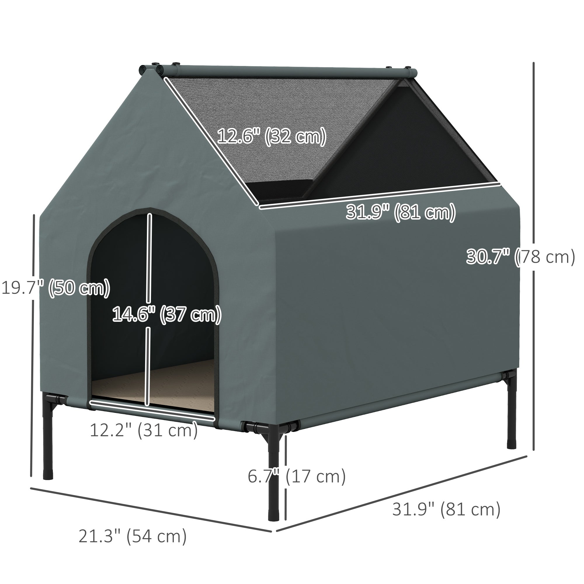 Dog House Outdoor Elevated Dog Bed with Removable Cover, Mesh Windows, Storage Bag, for S and M-Sized Dogs, Grey Houses, Kennels & Pens   at Gallery Canada