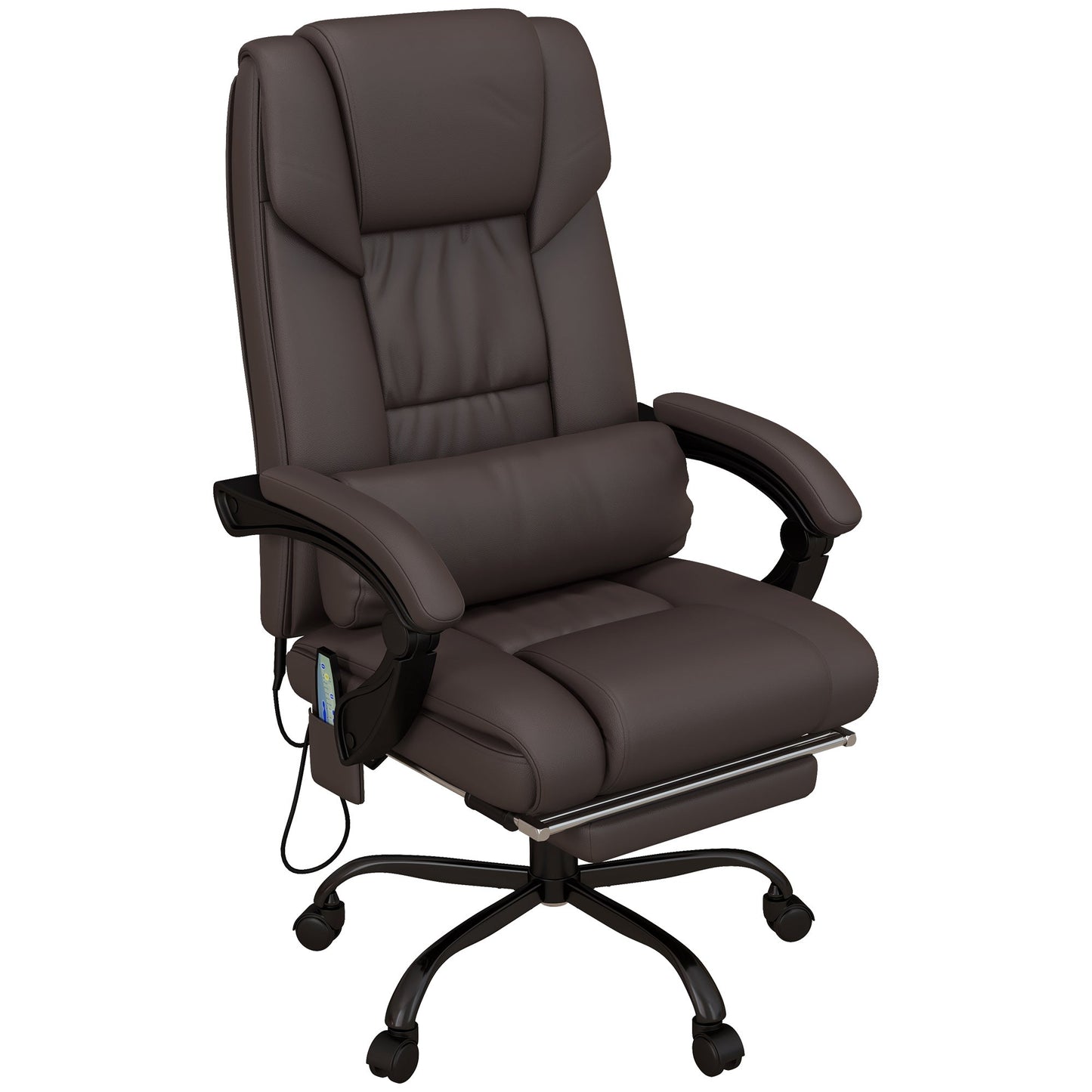 6-Point Vibration Massage Chair, Height Adjustable Reclining Computer Chair with Retractable Footrest, Brown Executive & Manager Chairs Brown  at Gallery Canada