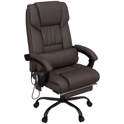 6-Point Vibration Massage Chair, Height Adjustable Reclining Computer Chair with Retractable Footrest, Brown Executive & Manager Chairs Brown  at Gallery Canada