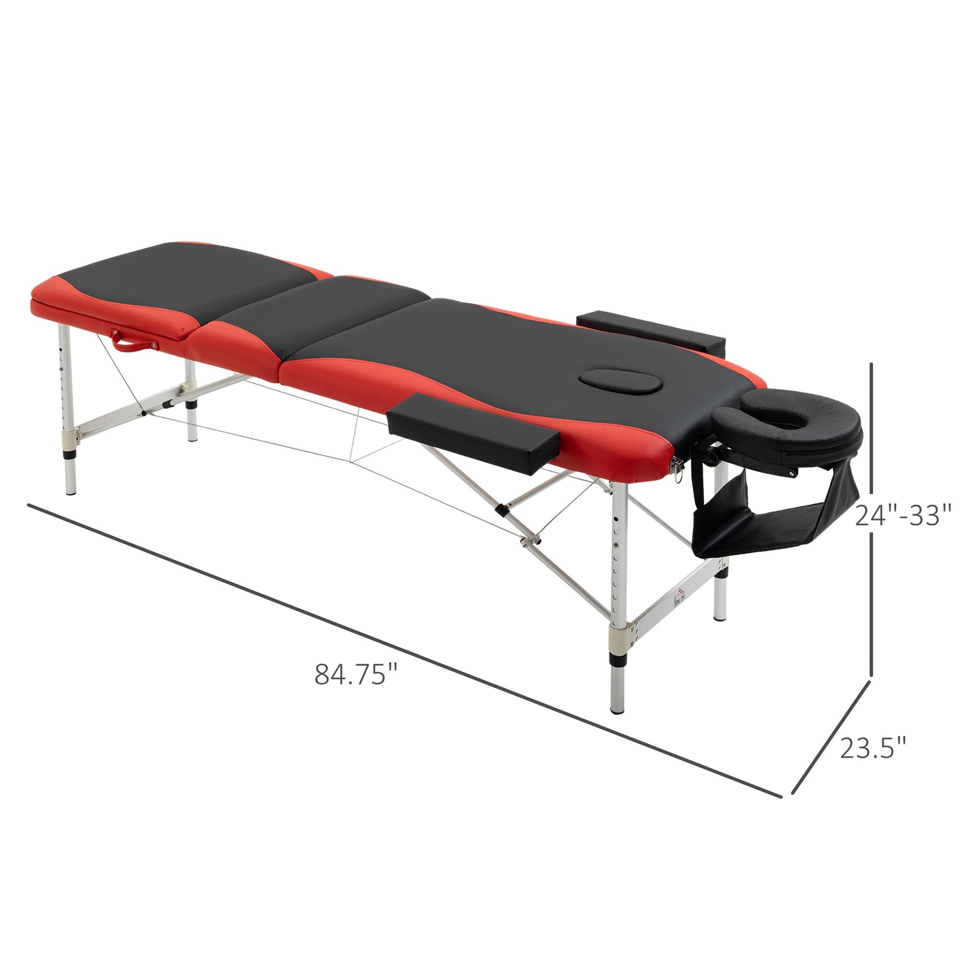 73" 3 Section Foldable Massage Table Professional Salon Spa Facial Couch Bed (Black/Red) Portable Massage Tables   at Gallery Canada